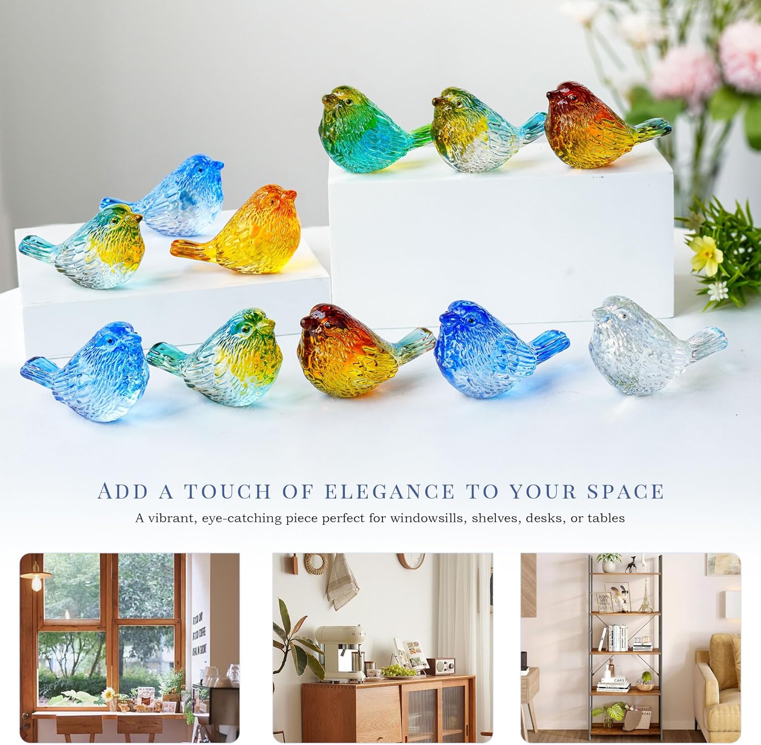 3'' Art Glass Birds Animal Collectible Figurines Gifts for Women / Colorful-3 / Set of 4