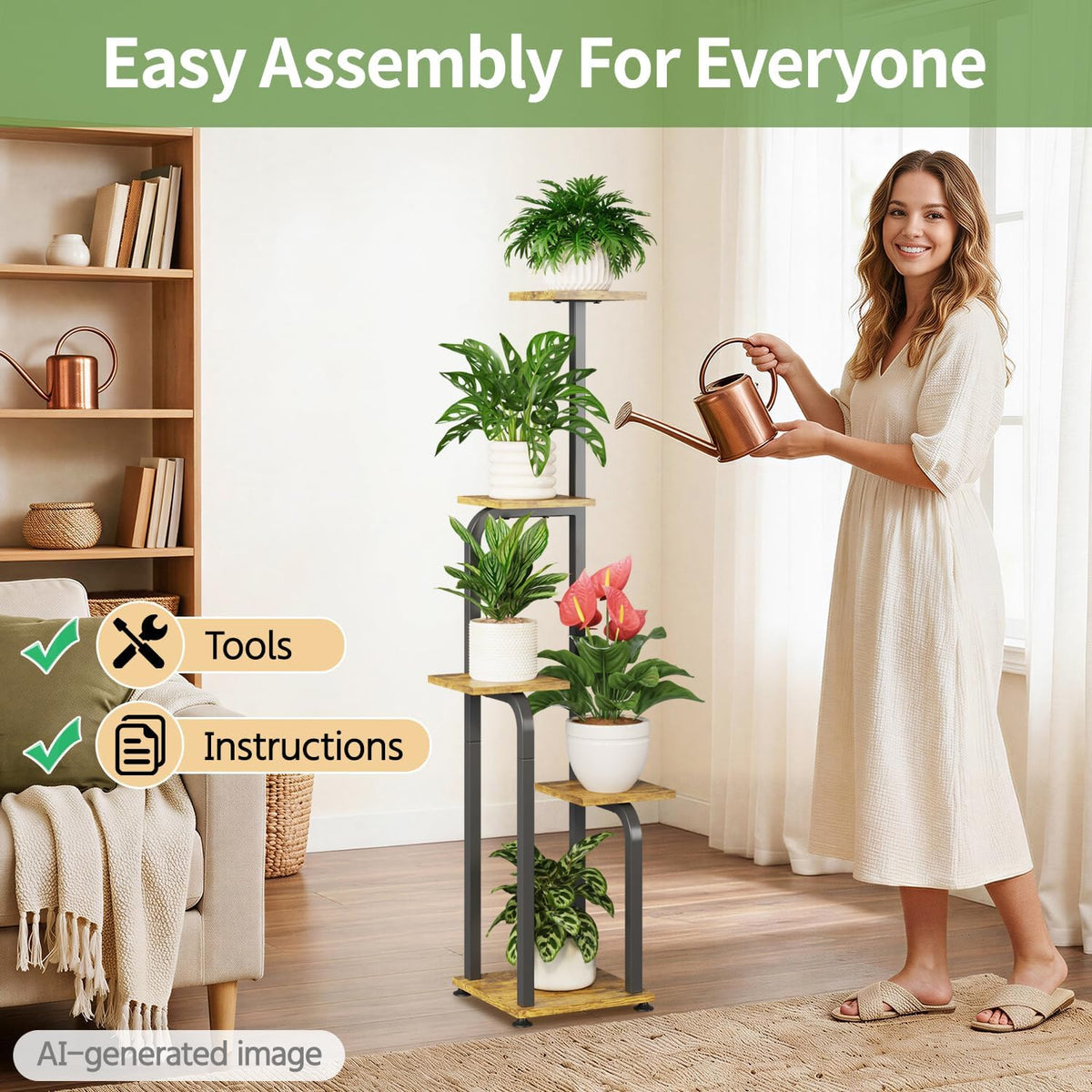 LASZOLA Plant Stand Shelf Tall for Indoor Corner with Lights, 5 Tier Brown | Modern Multiple Flower Display Rack with