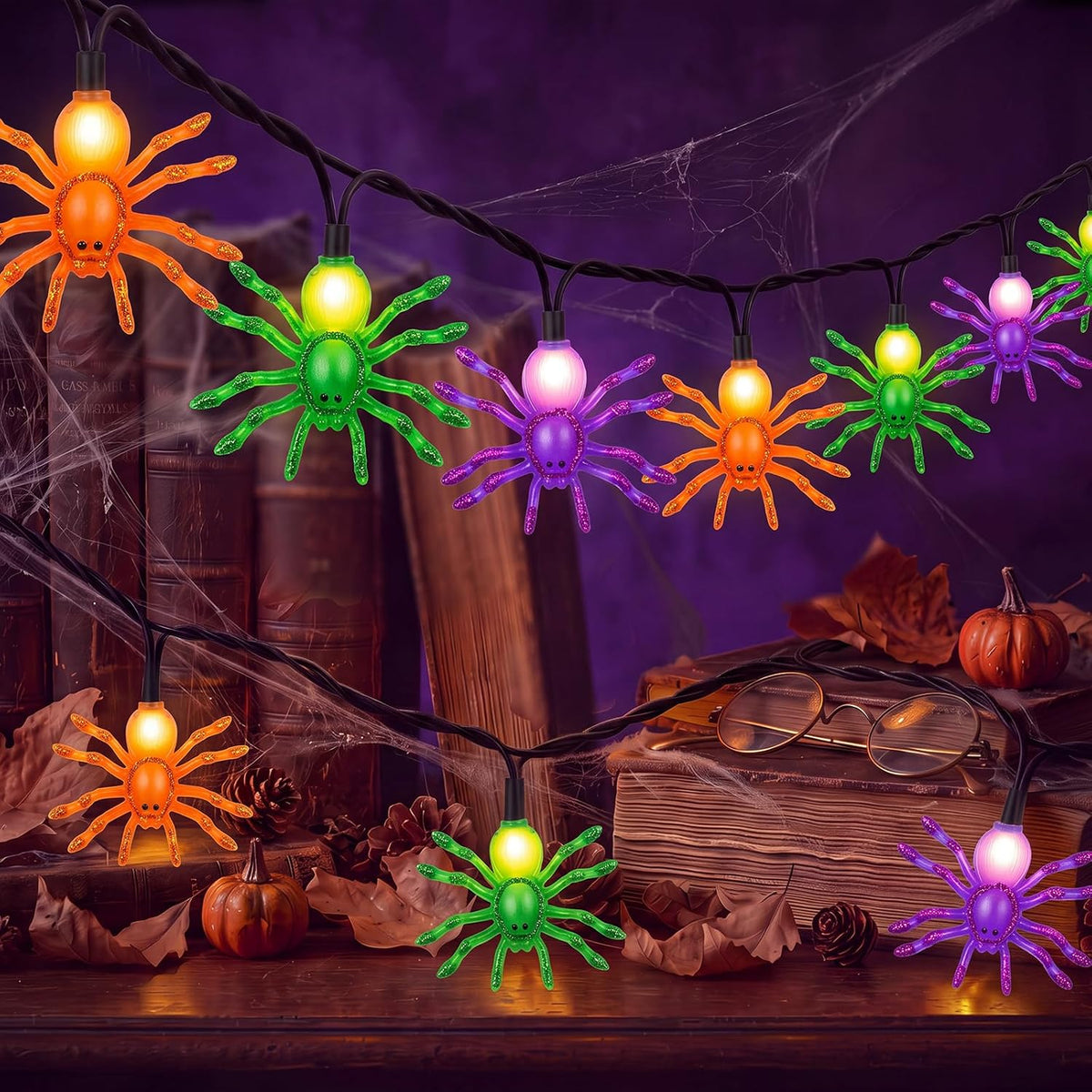 Halloween Spider String Lights Outdoor, 8.5FT 10 LED Spider Lights Plug in