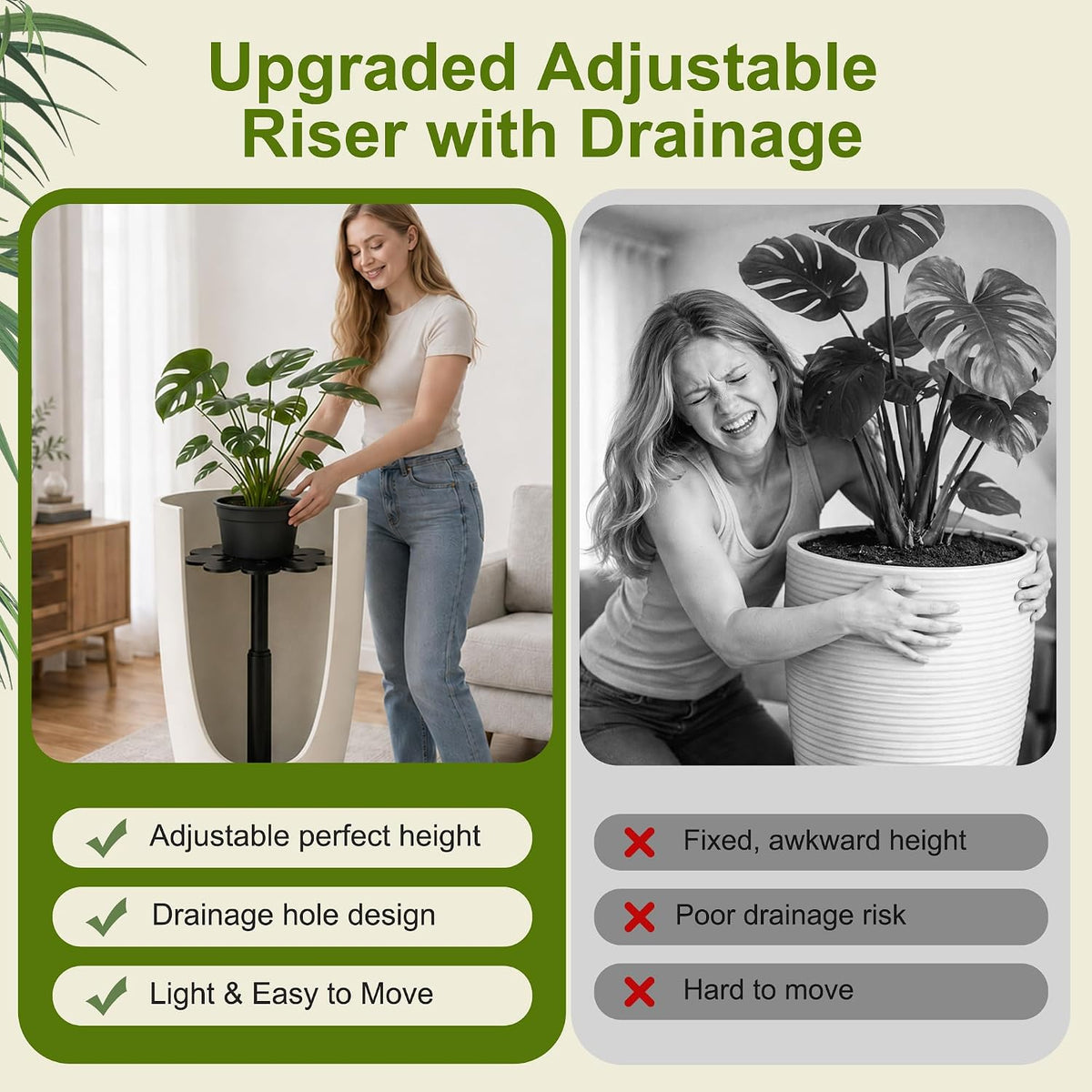 Adjustable Plant Risers for Inside Pots, 16-28 Inch Lift Height | Flower Planter Insert for Tall Pots, 2 Stands, 2 x 8"
