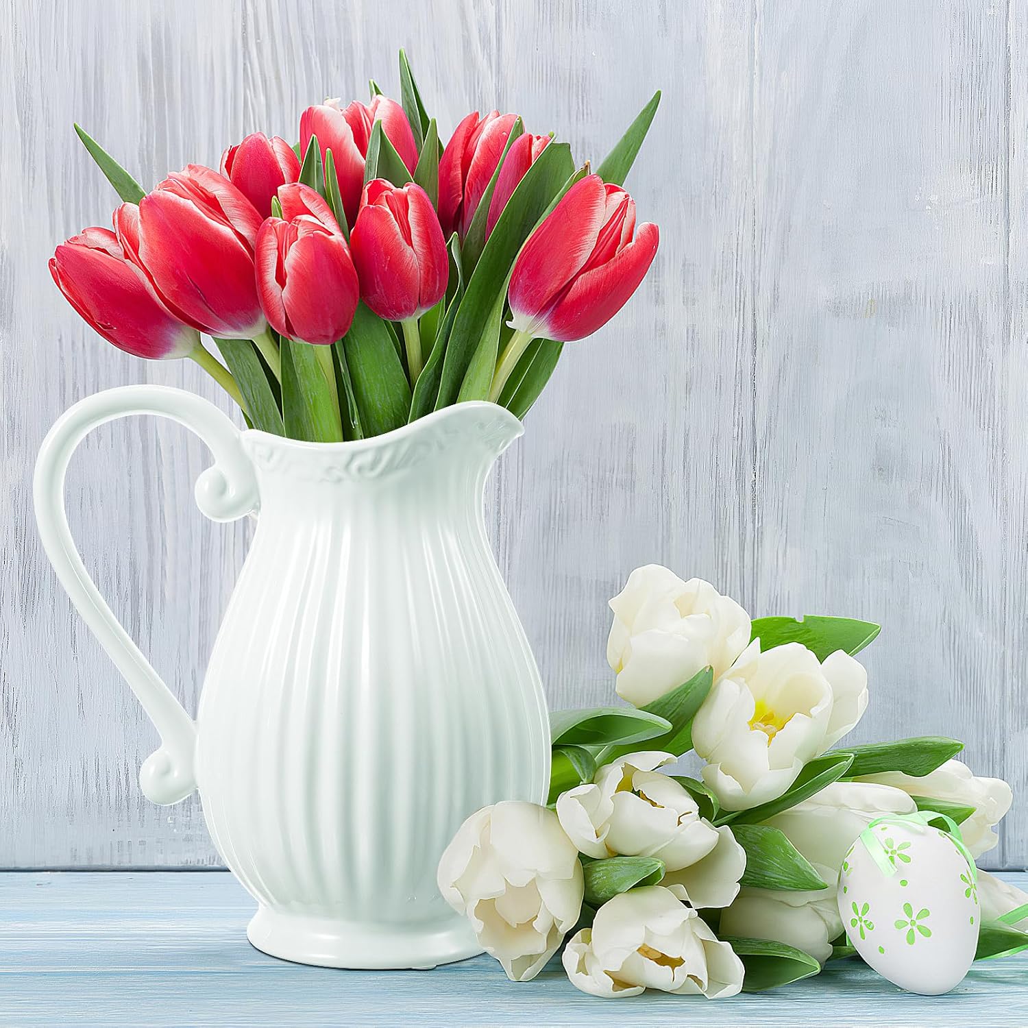Ceramic Pitcher Vase Striped Porcelain Flower Pot Decorative Dried Flower Vase / 7.87 x 6.69 x 3.14