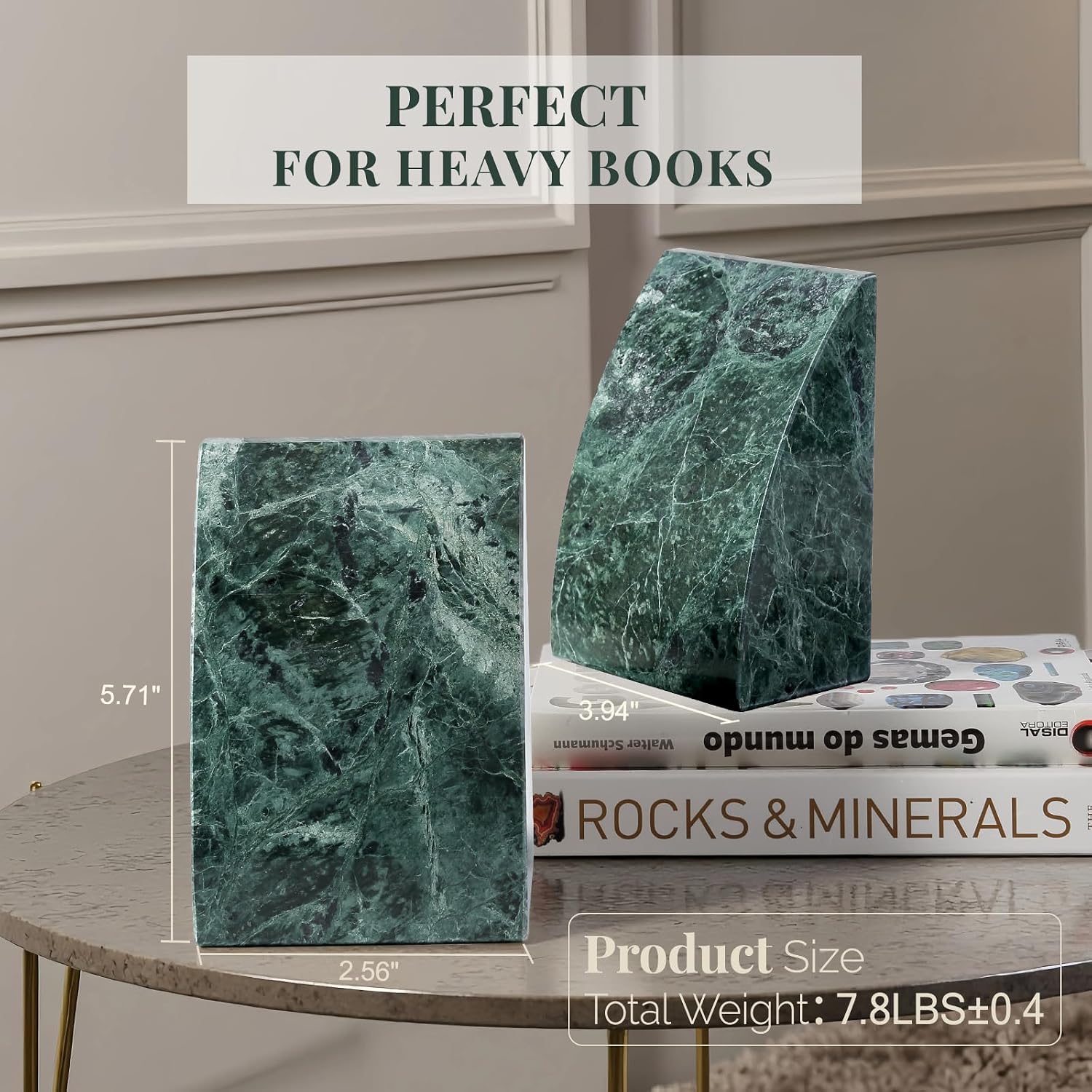 Marble Bookends / Non-Slip Heavy Duty Book Stopper / Sail-green