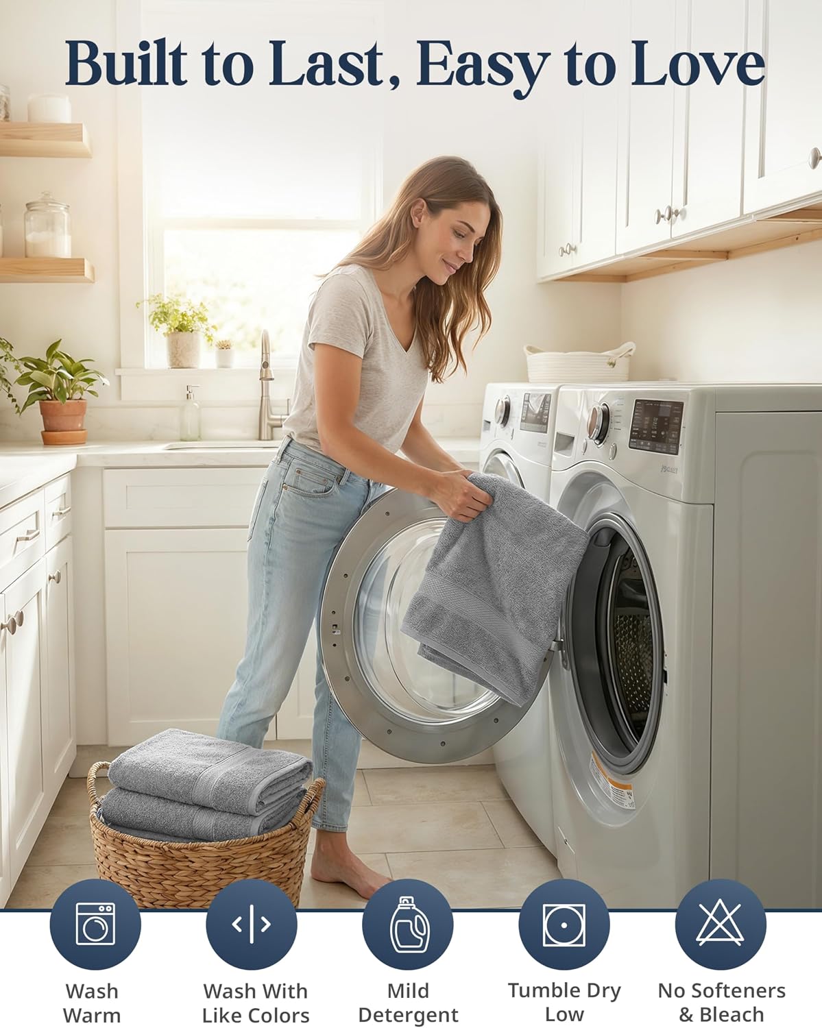 LANE LINEN Towel Set Soft Absorbent Quick Dry 100% Cotton 16 Piece - Grey | Cotton Bath Towels - Lightweight &