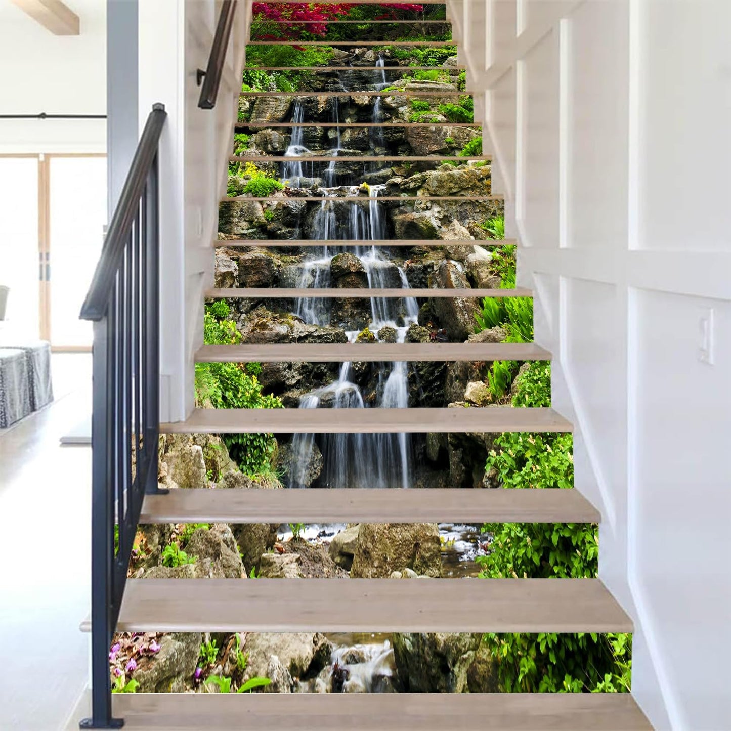3D Small Waterfall in Mountains Stair Stickers Peel and Stick -Self-Adhesive / A3659 / Set of 13