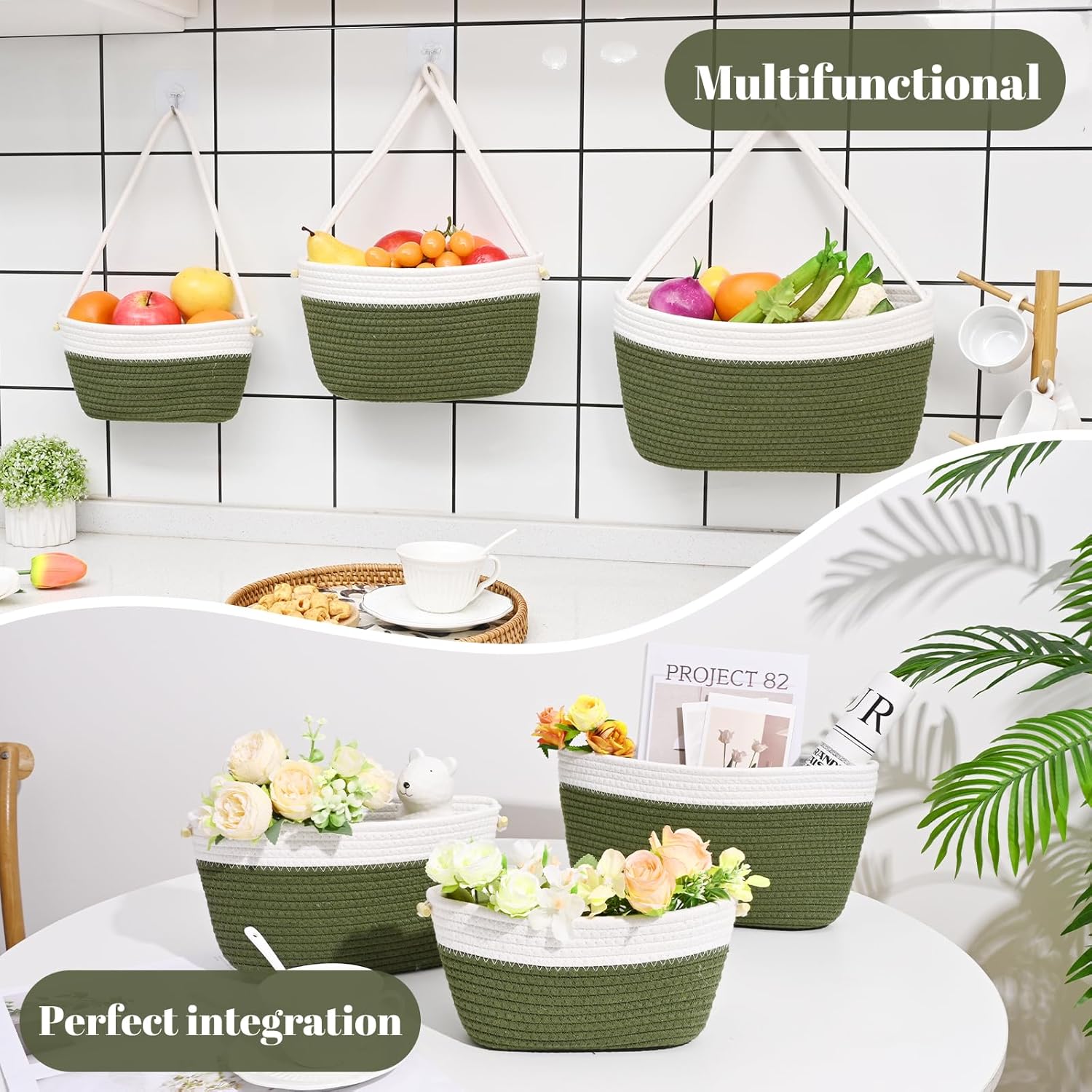 3-Tier Woven Wall Basket / Classic / Green