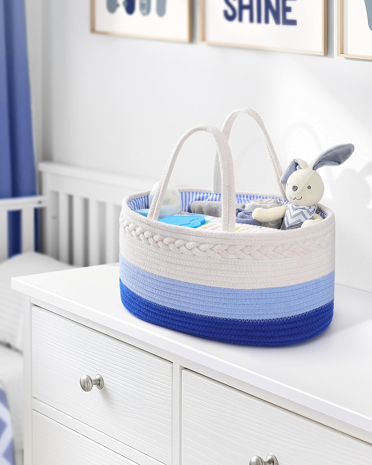 Baby Diaper Caddy Organizer / Large / White and Blue