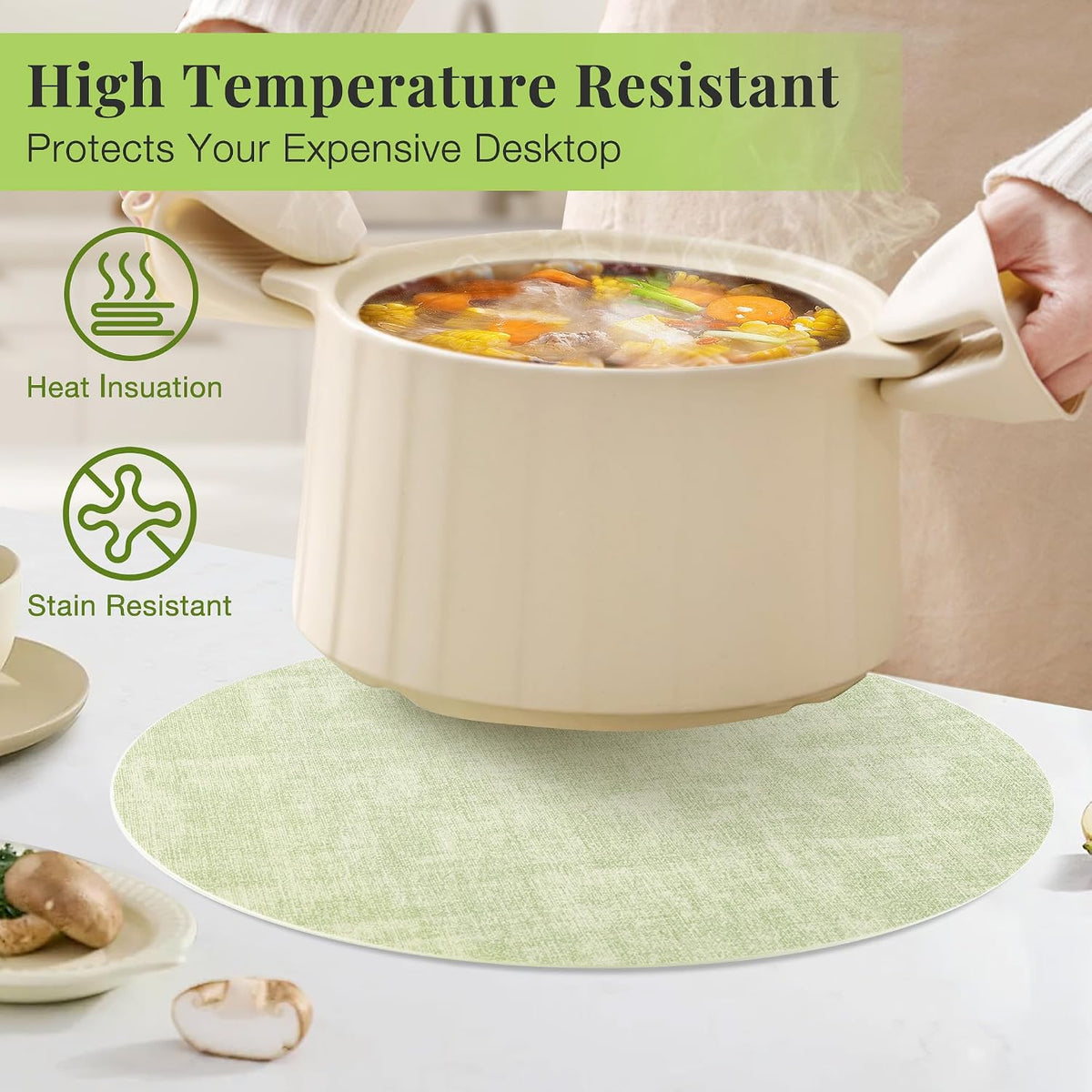 Fyvva Placemats Set of 12, 13" Round Reversible Faux Leather with Coasters | Wipeable & Waterproof Table Mats