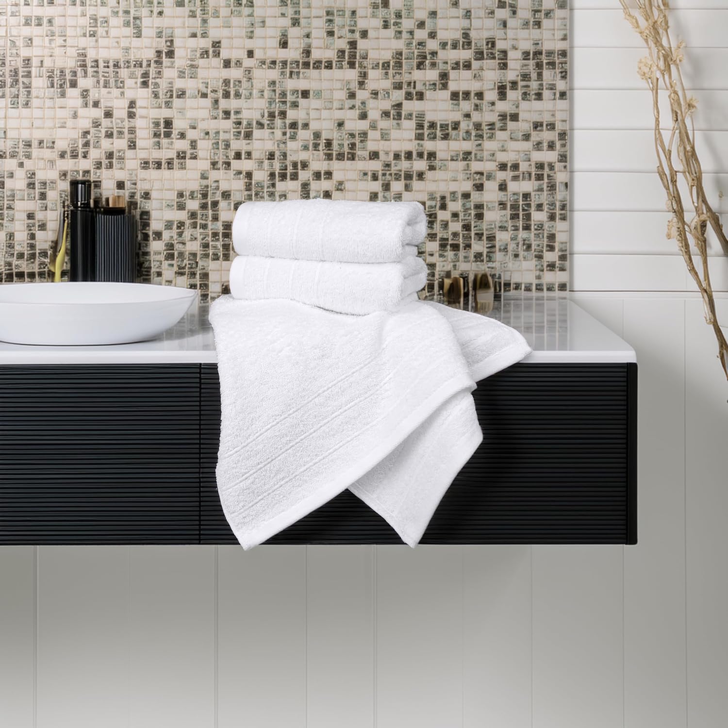 6 Piece Hand Towels Set 16 x 28 Inches, White | 100% Cotton, Lighter Weight, Quick to Dry, 16 x 28 Inches, Super Soft &