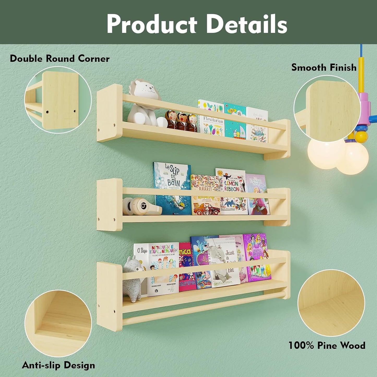 Pine Wood Nursery Shelves / Wooden / 16 In