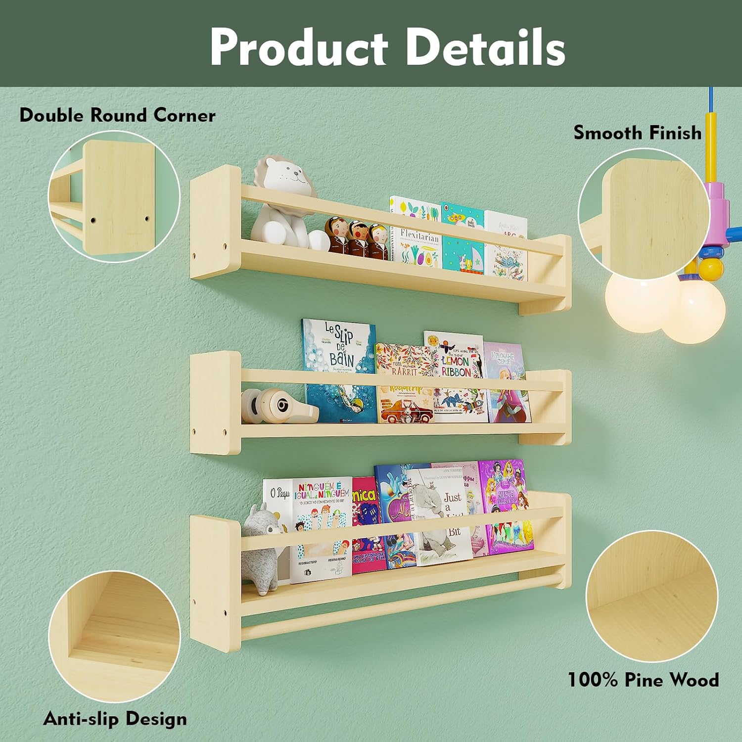 Pine Wood Nursery Shelves / Wooden / 16 In