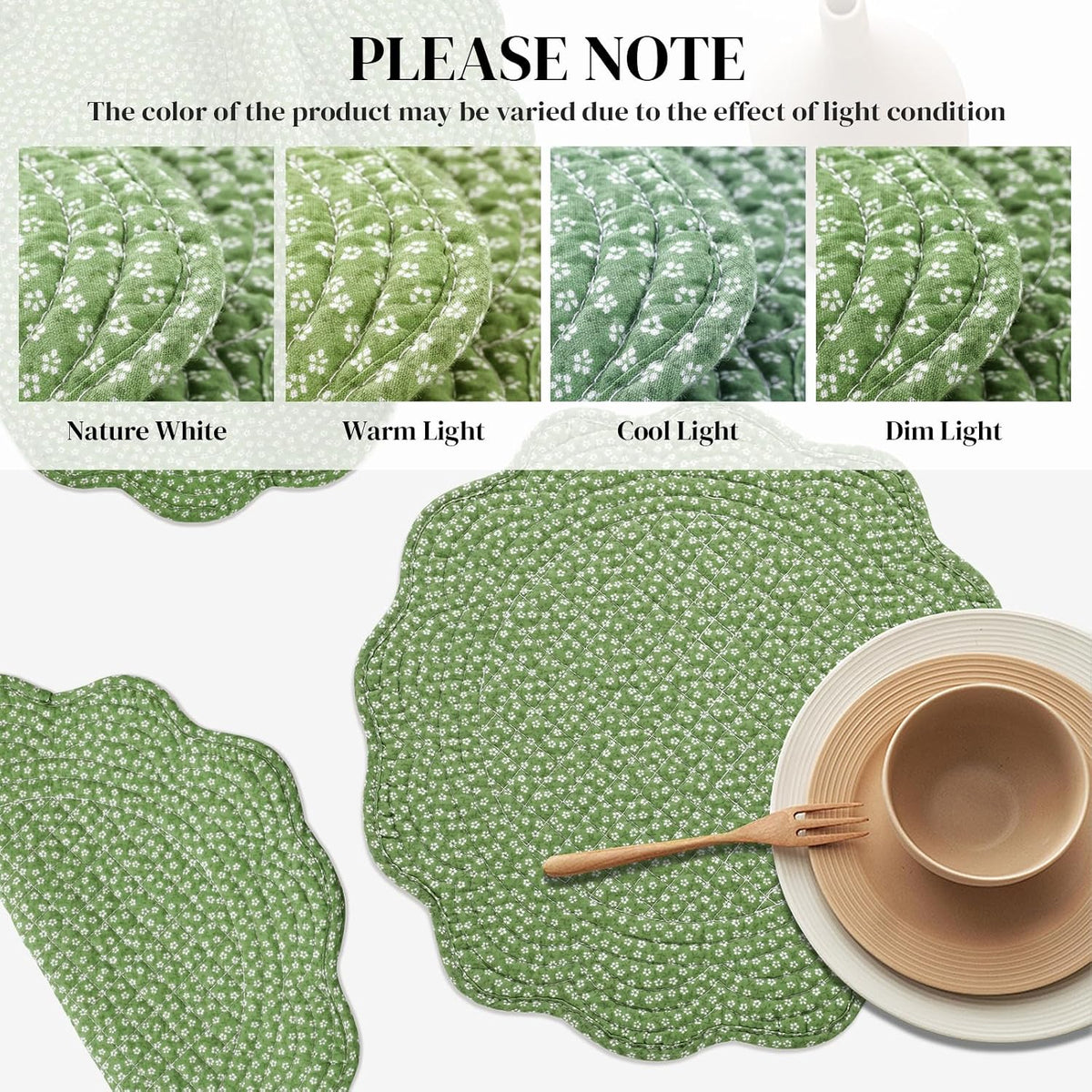 HOMBYS Quilted Placemats Set of 4 Washable Round Placemats for Kitchen Table-100% Cotton Fabric Round Table Mats