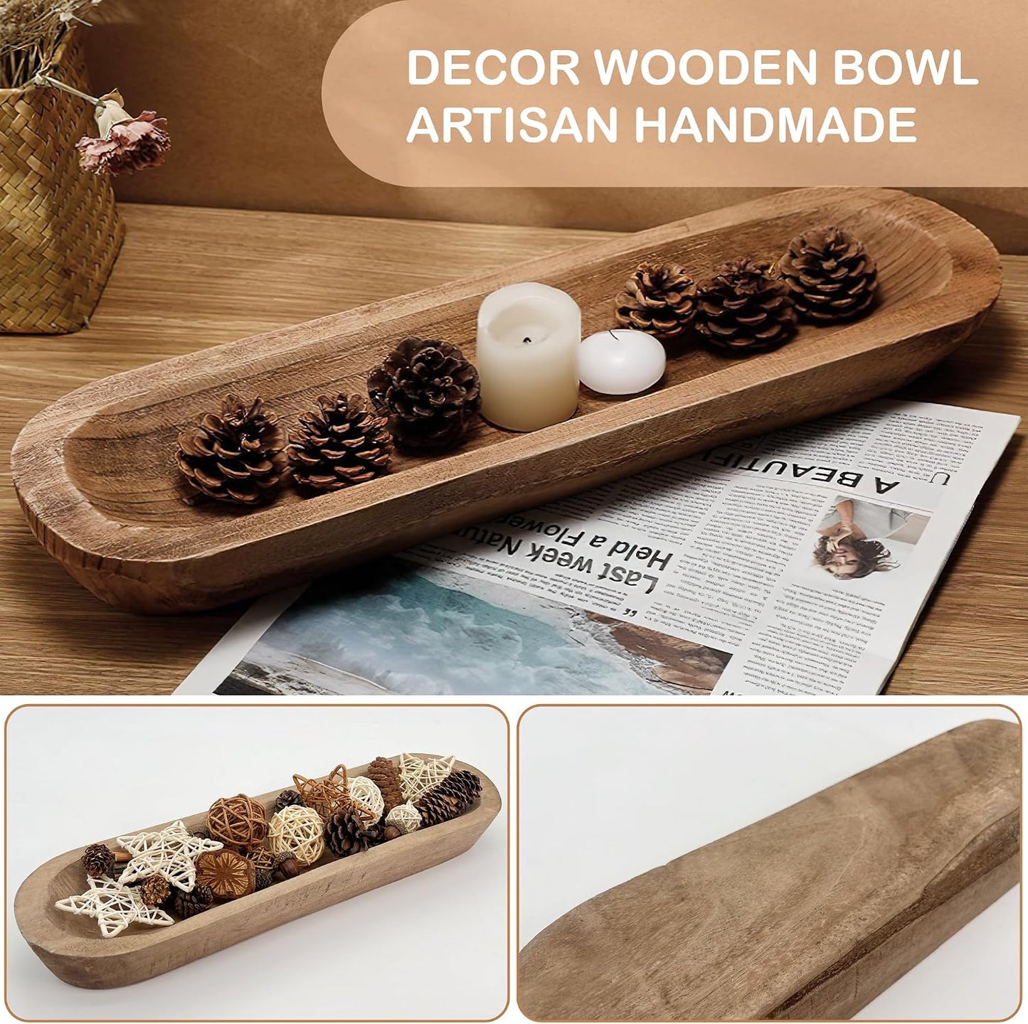 Rustic Long Wood Bowl / 17 x 5 x 2 / Inch Brown