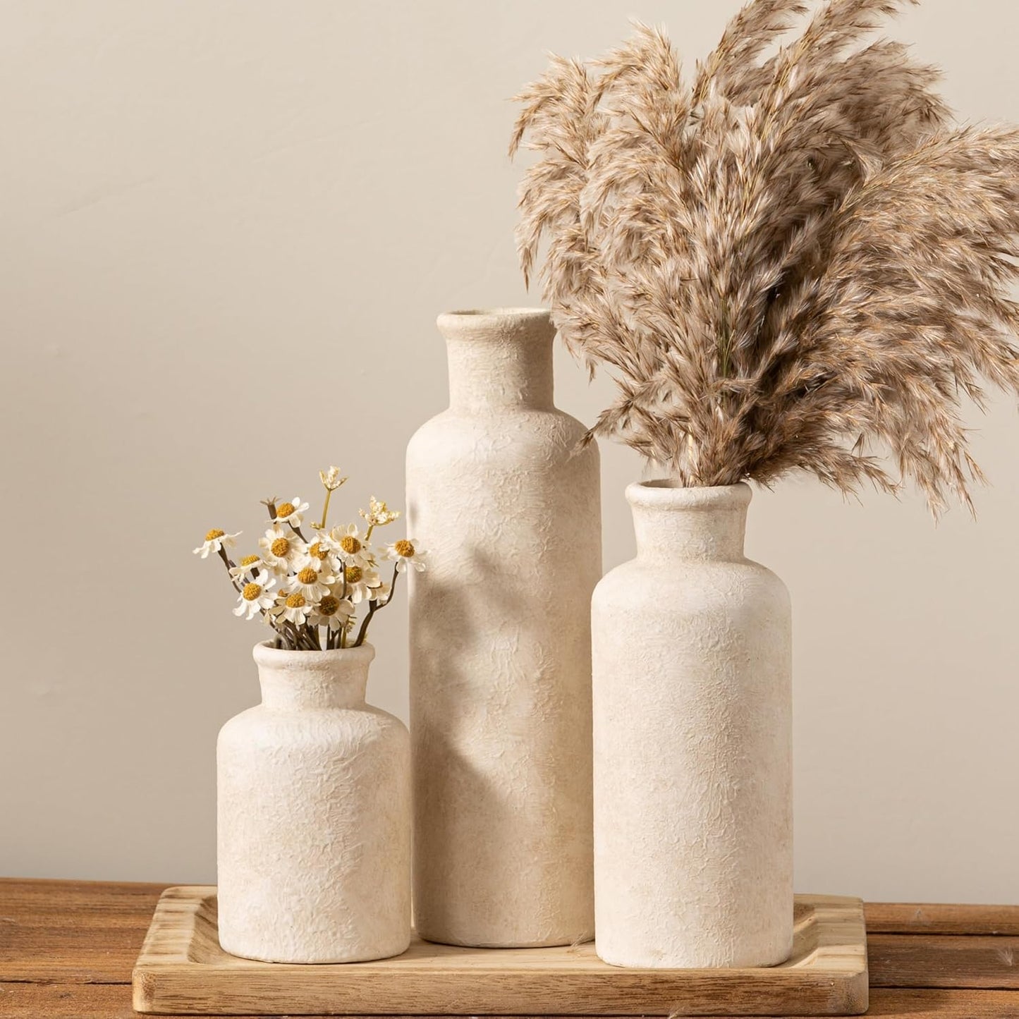 Ceramic Vases / Pottery Rustic Farmhouse Decorative Vases Modern / 007 Rustic - White / Set of 3