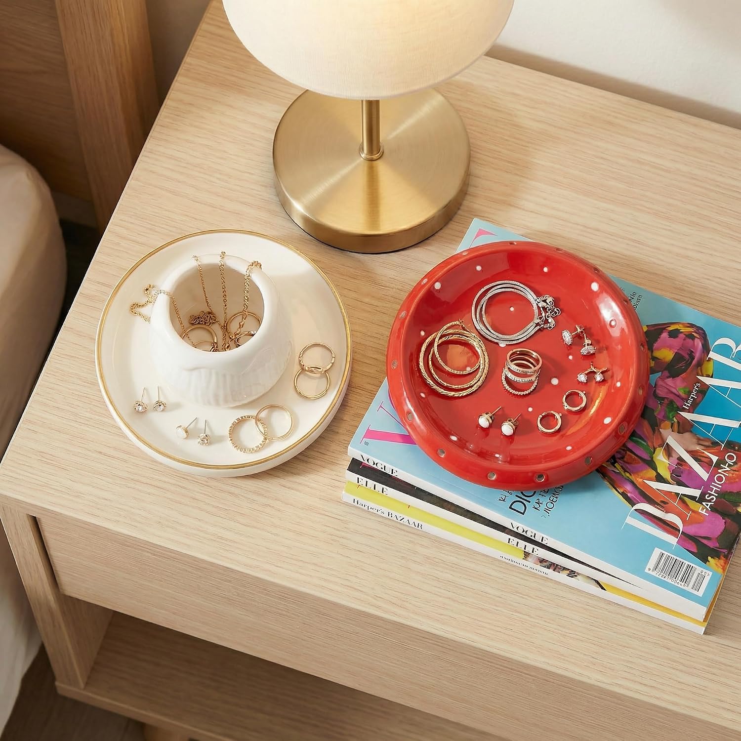 Handmade Ceramic Decorative Jewelry Tray Trinket Dish for Rings Earrings / Red