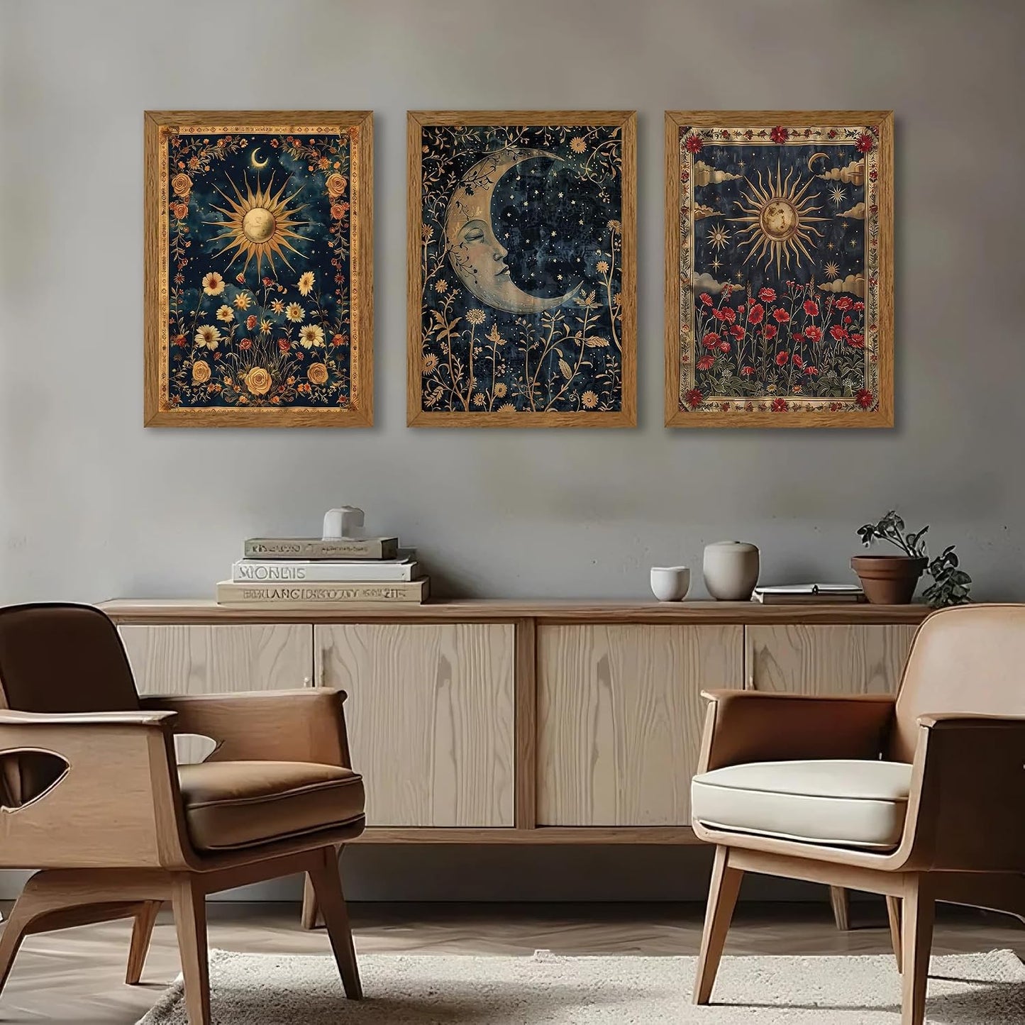 Wood Framed Wall Art / 16"L x 12"W / Tarot A / Set of 3