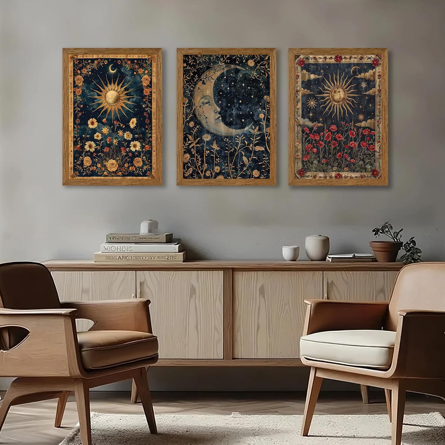 Wood Framed Wall Art / 16"L x 12"W / Tarot A / Set of 3