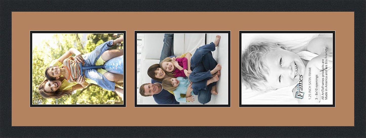 ArtToFrames Collage Photo Frame Double Mat with 3-8x10 Openings with Satin Black Frame and Paloma mat.