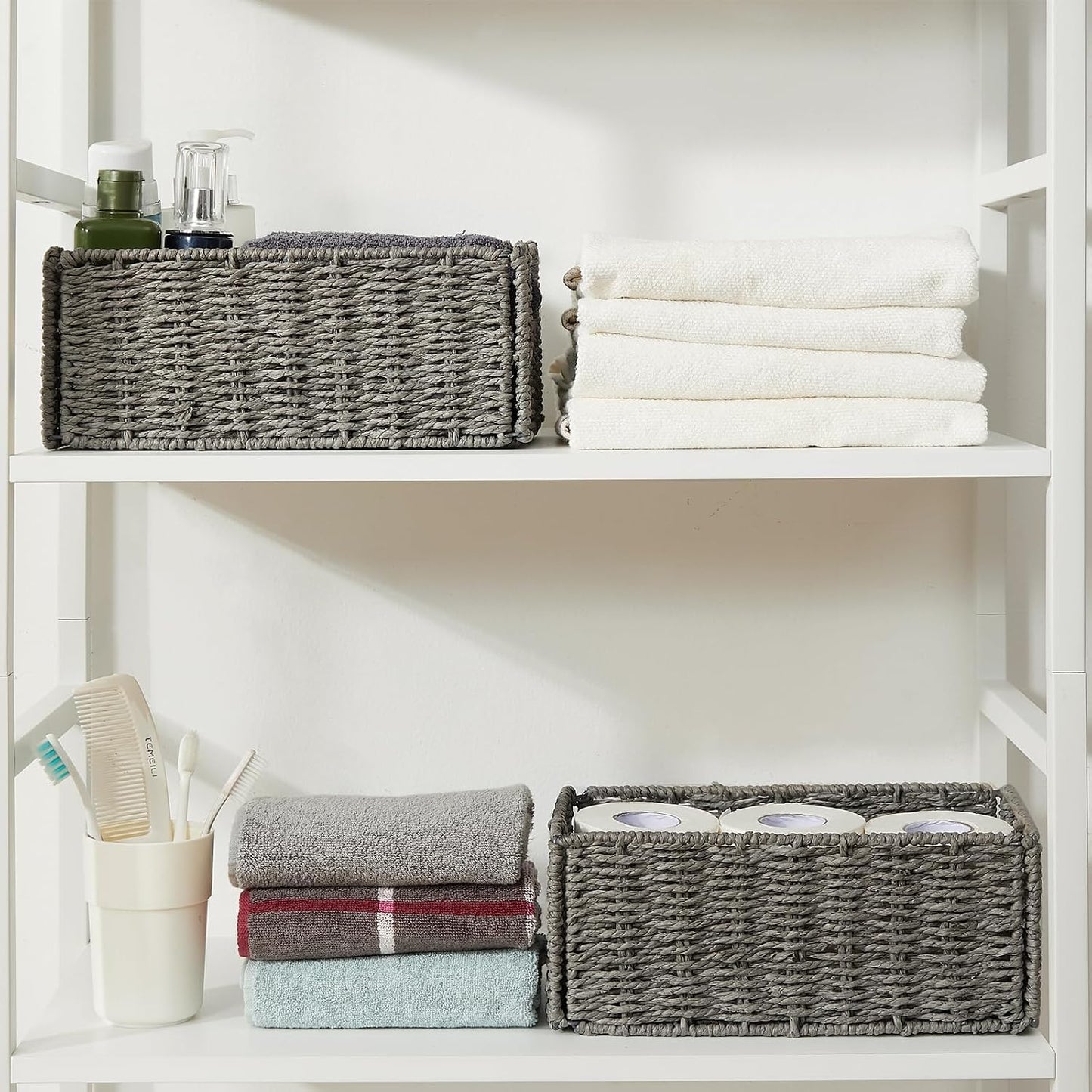 Wicker Storage Basket / Grey / 11.2"D x 6.1"W x 4.8"H / Set of 2