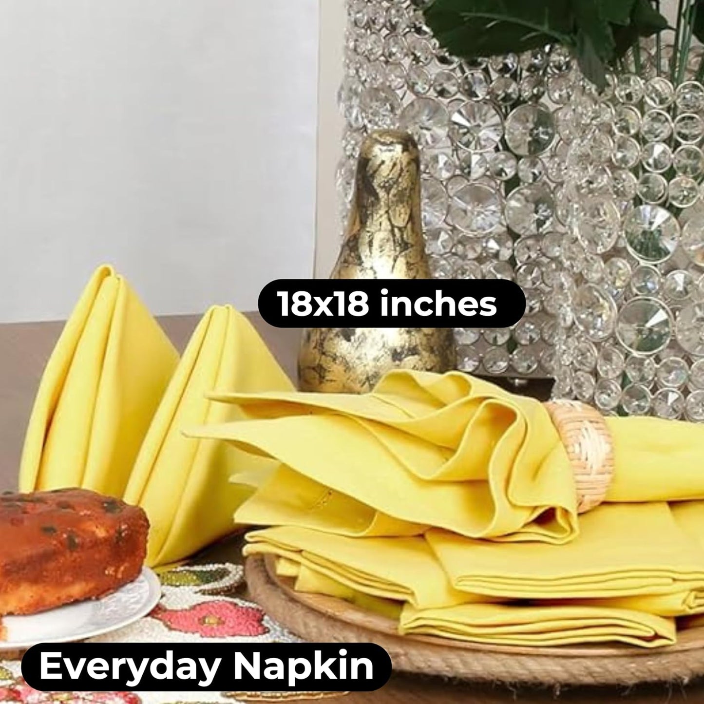 Bedding Craft Cotton Dinner Napkins Set of 12 – 18x18 Sand Yellow with Hemstitched Mitered Corners – Machine Washable