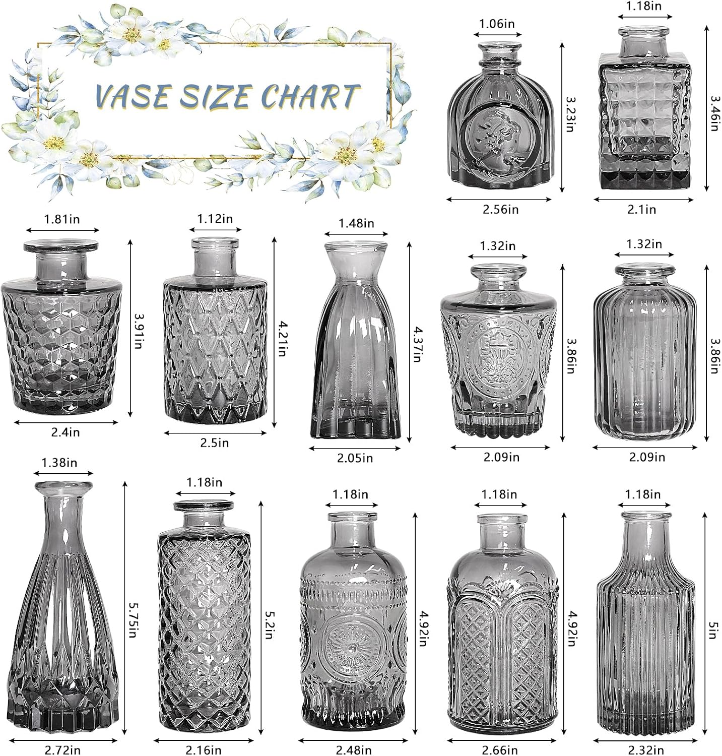 Mini Vintage Vase for Rustic / Black / Set of 12
