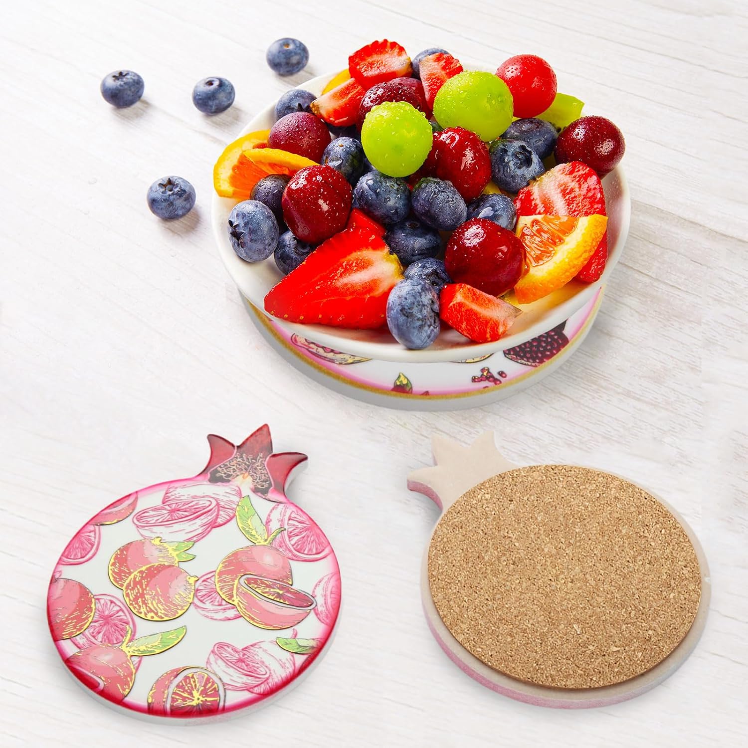 Unique Coasters for Drinks Decorative Pomegranate Coasters for Coffee Beverage / Red / Set of 6