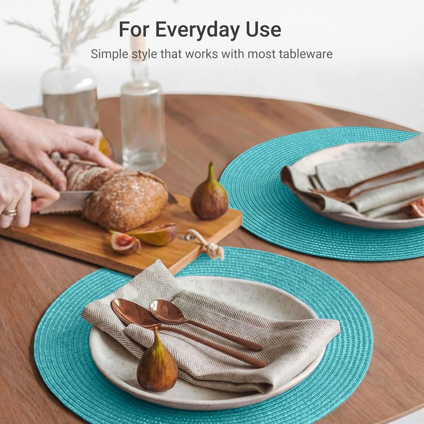 FunWheat Round Braided Placemats Set of 8 Place Mats for Dining Table Woven Washable Non-Slip Table Mats 15