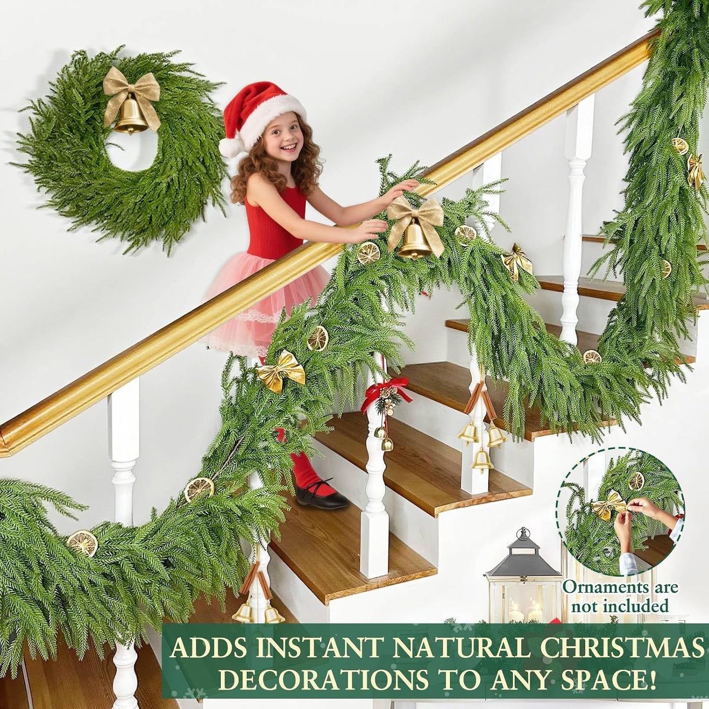 Thicker -9 Ft by 12 Inch Real Touch Christmas Norfolk Pine Garland Realistic, Artificial Christmas Garland with 180