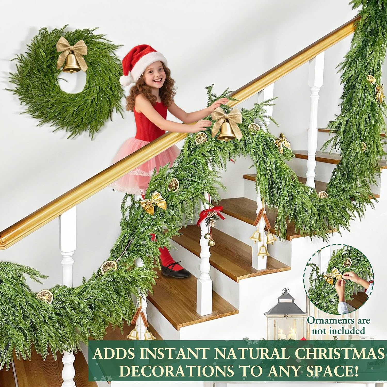 Thicker -9 Ft by 12 Inch Real Touch Christmas Norfolk Pine Garland Realistic, Artificial Christmas Garland with 180