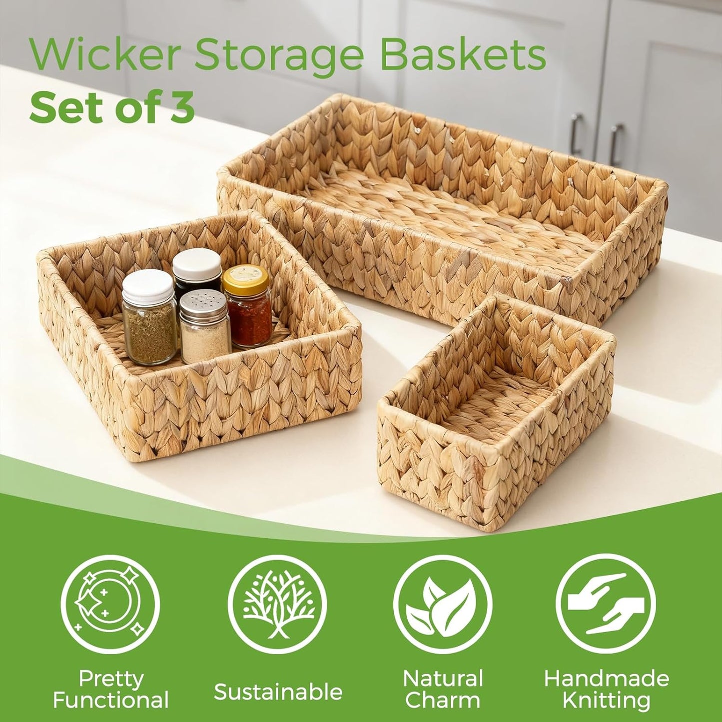 Large and Small Wicker Baskets Set / Natural / Set of 3