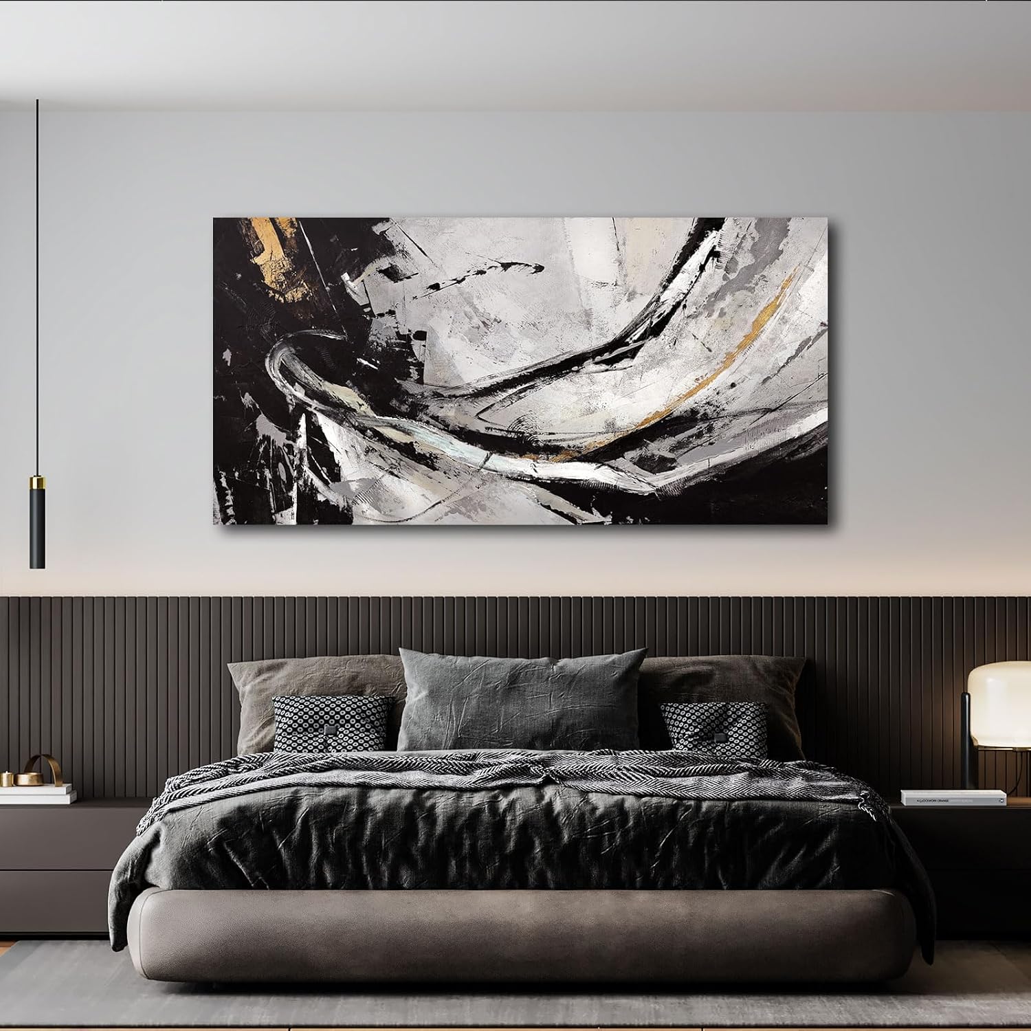 Abstract Canvas Wall Art Gold Decoration Art / 29 x 58 / Black