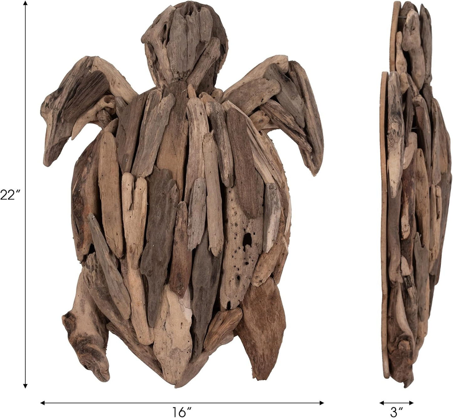 Wooden Driftwood Turtle Sculpture / Brown / 3.0" H