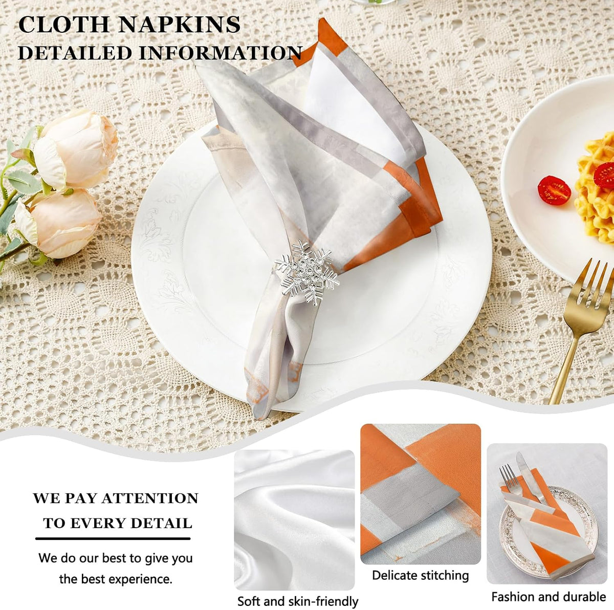 Mcalk 4 Each Orange Placemats and Cloth Napkins Set of 8, Modern Art Placemat, Abstract Brown Cloth Napkin for Home