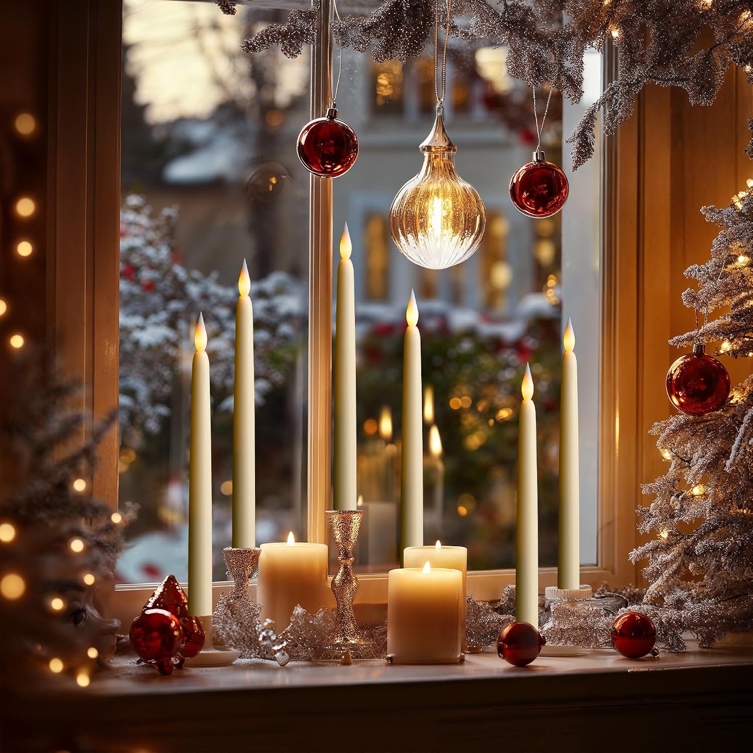 12 Pack, 11" Ivory Flameless LED Taper Flickering Candles Lights, Bottom On/Off Button (no Remote), Battery Operated