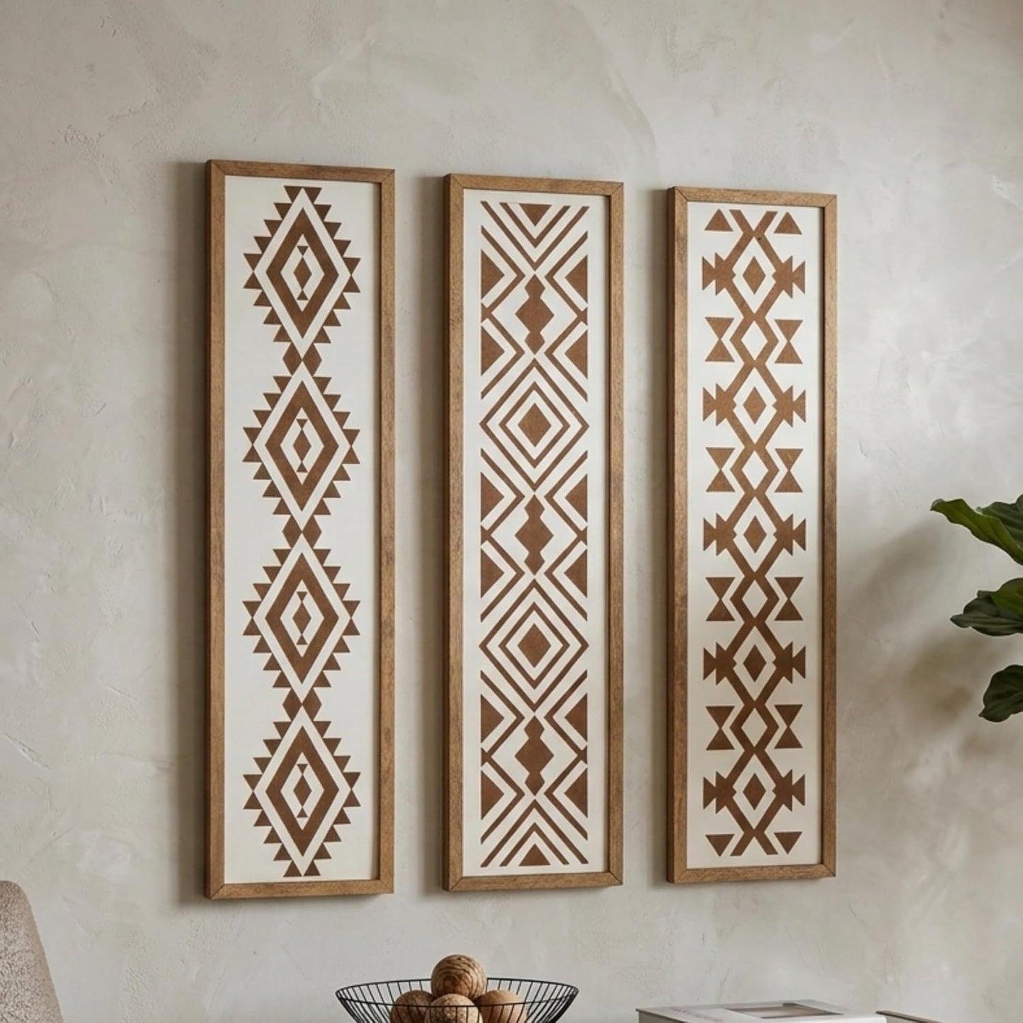 Minimalist Aztec Wood Wall Decor Geometric Scandinavian Boho Hanging Panels / Set of 3