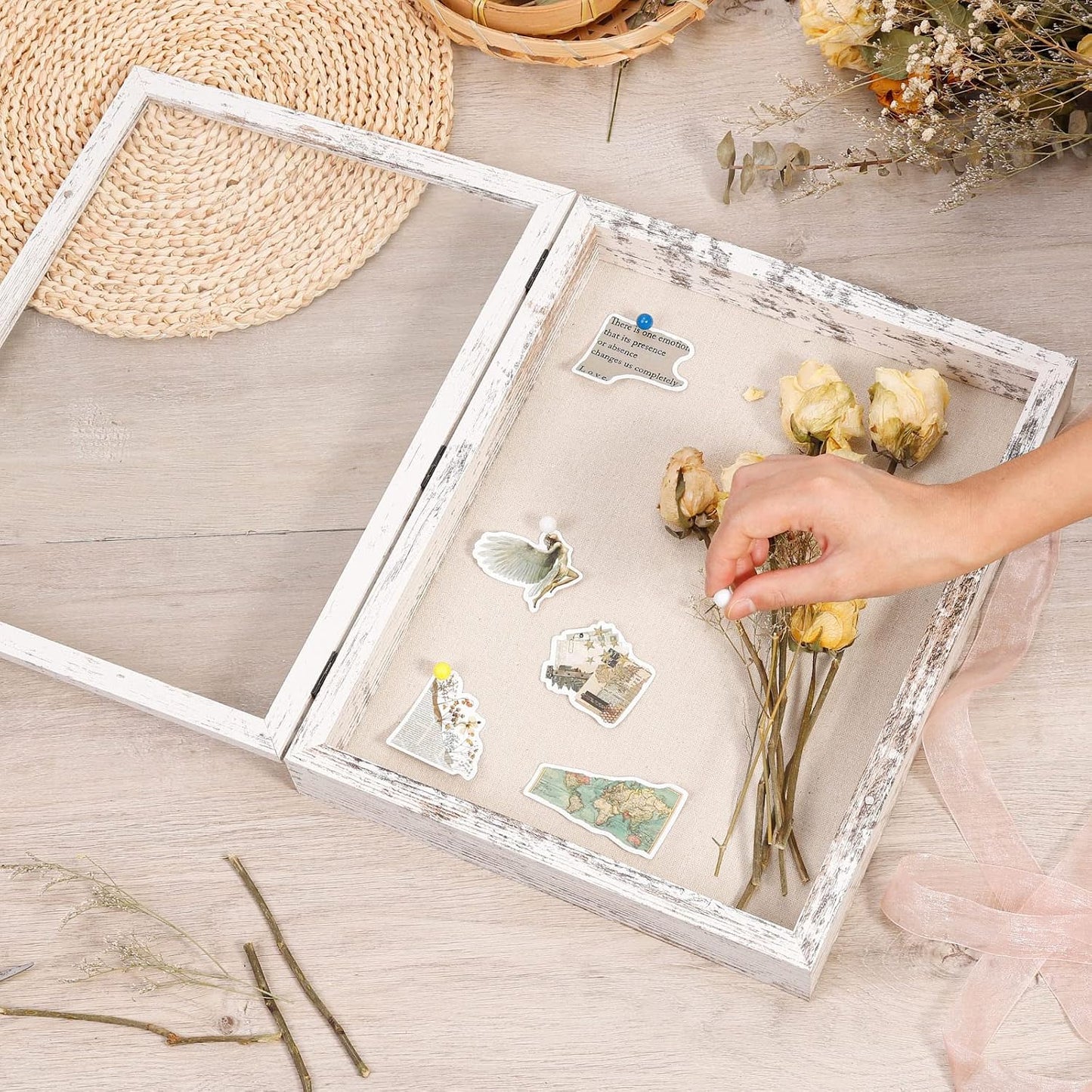 2 Packs 11x14 Shadow Box Frame with Linen Back - Sturdy Rustic Memory Display Case of Flower, Pictures, Medals and