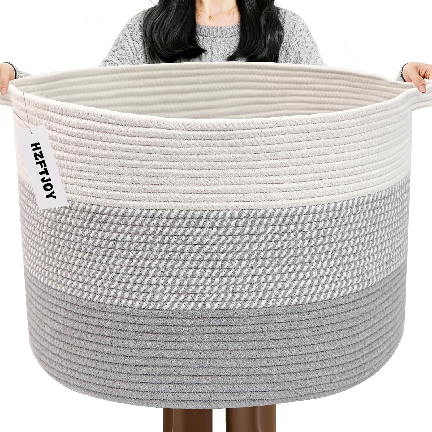 65L Large Blanket Basket,Woven Rope Laundry Basket-Grey