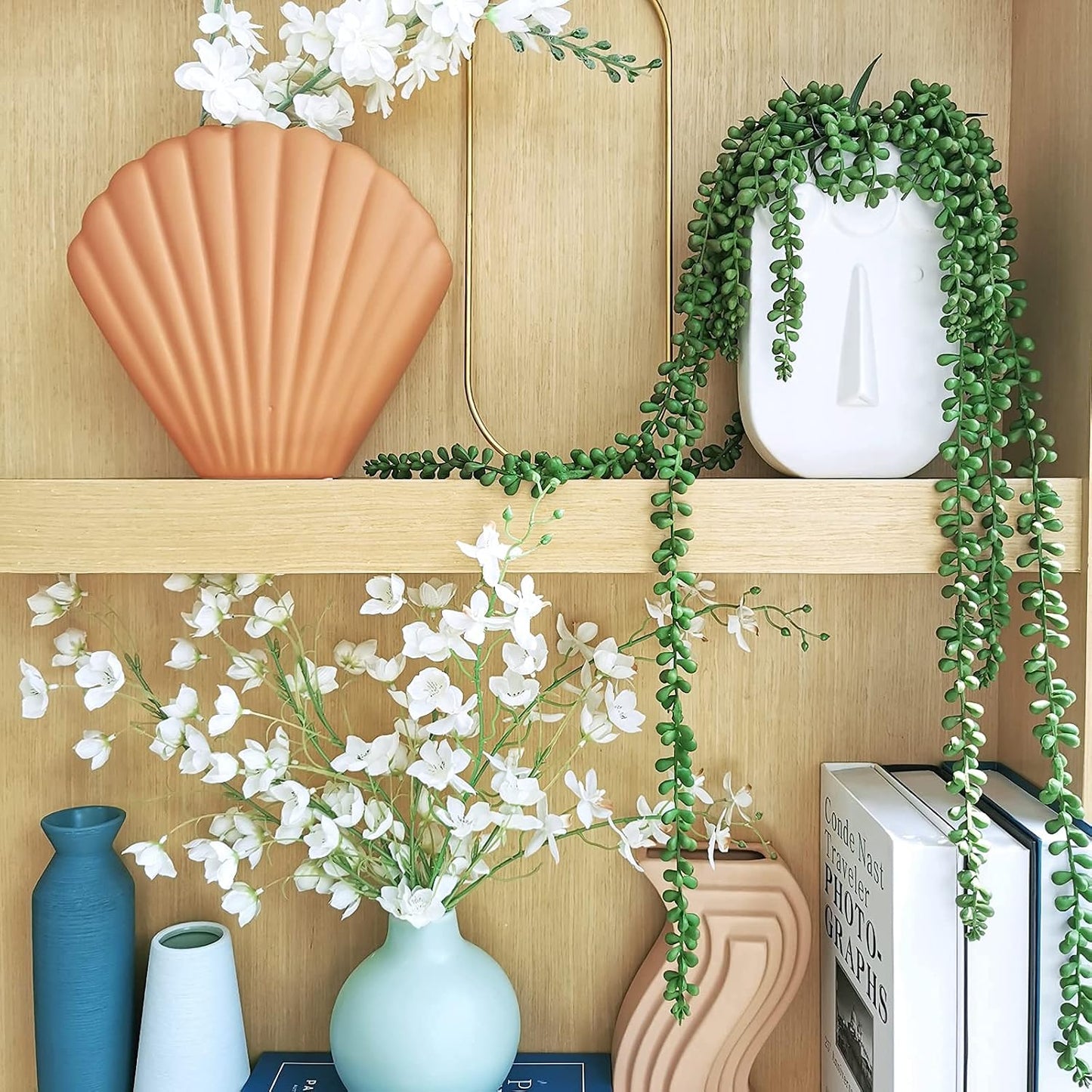 Artificial Hanging Succulents Faux Burro's Tail Picks Trailing String of Pearls / Set of 4