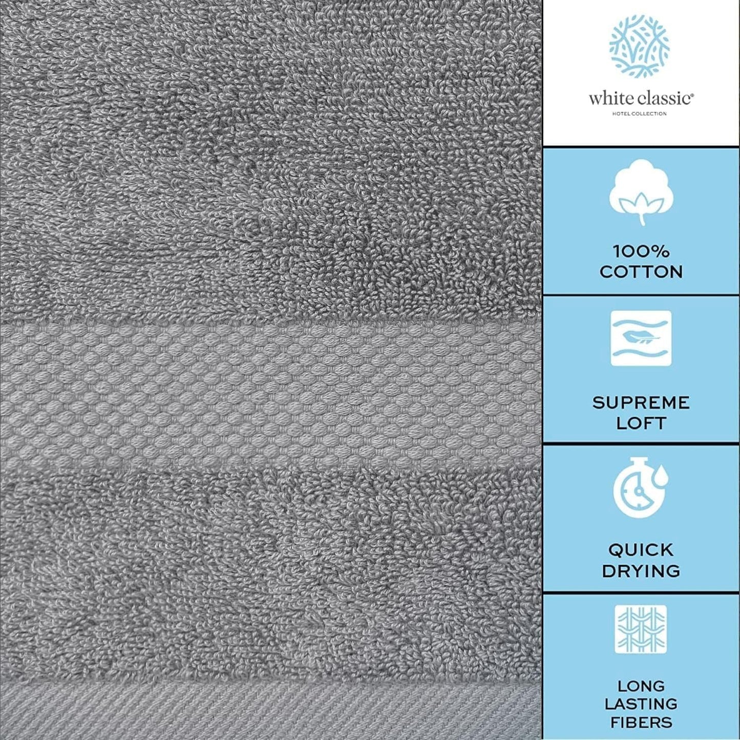 White Classic Luxury Light Gray Hand Towels - Soft 100% Turkish Cotton | Highly Absorbent Hotel spa Bathroom Towel