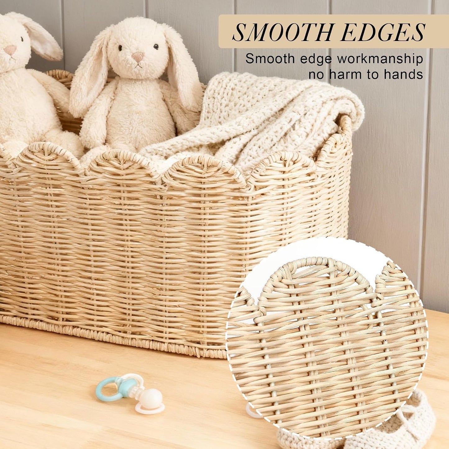 Hand- Rattan Baskets / Natural / 16 x 10 x 7 / Set of 2