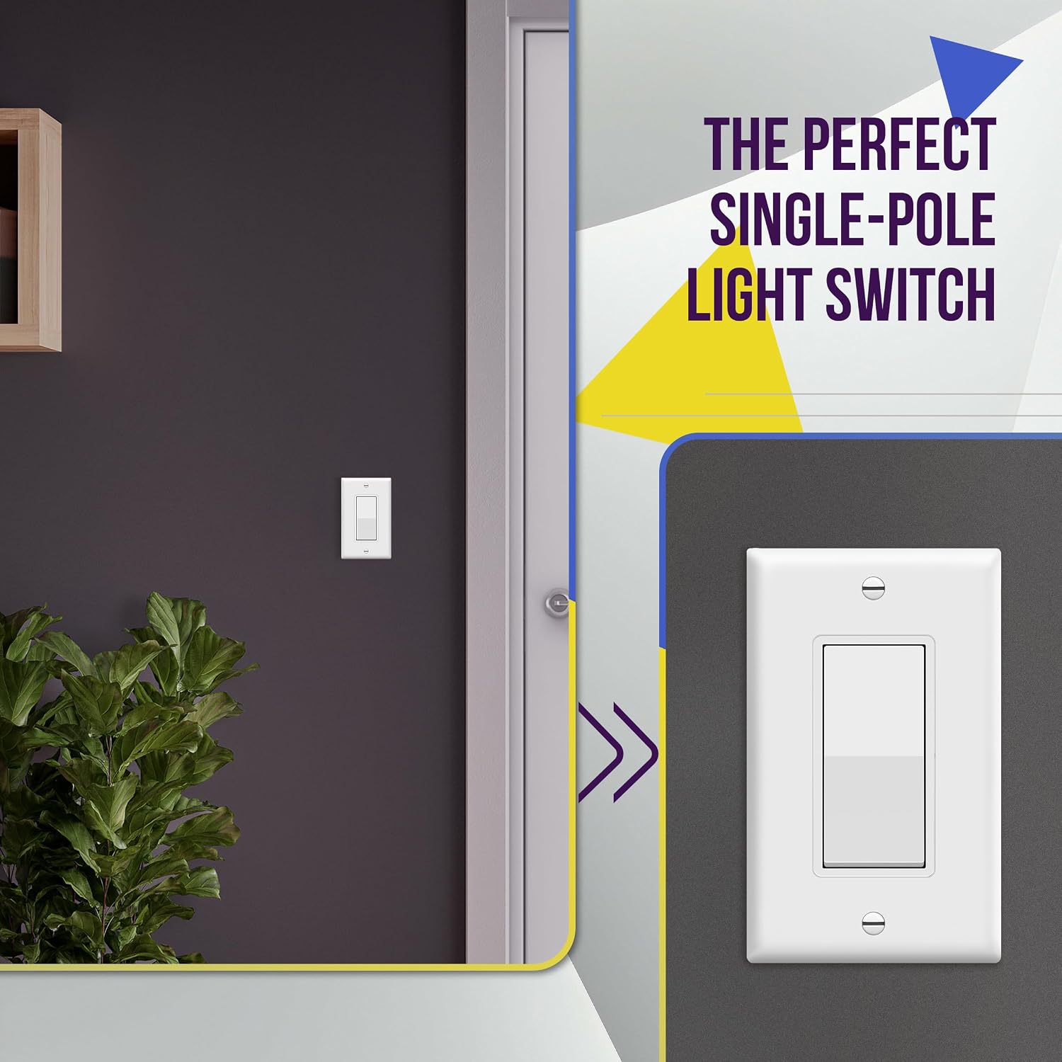 ENERLITES Decorator On/Off Paddle Switch with Wall Plates, Single Pole, 3 Wire, Grounding Screw, Residential Grade, 15A