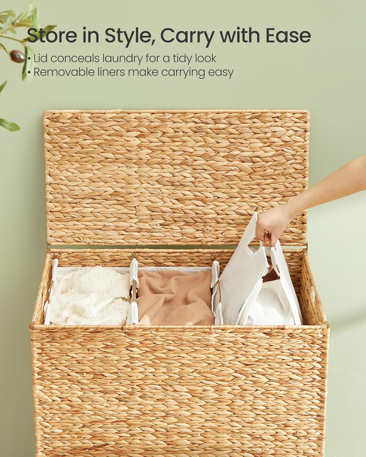 47.5 Gal. Handwoven Water Hyacinth Wicker Laundry Basket / 180 L / Natural