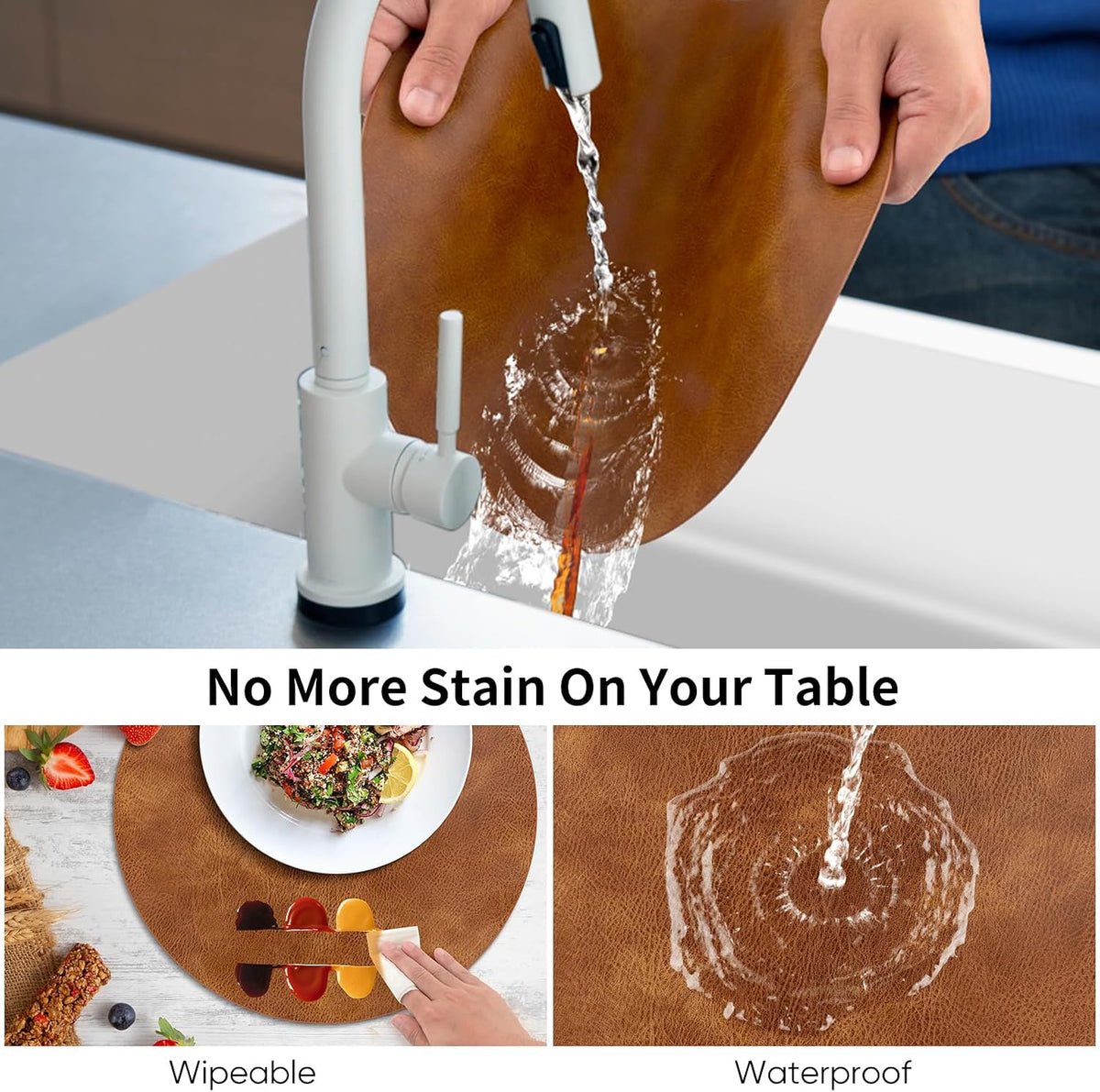 ADRIMER Placemats, Heat Resistant Round Placemats Set of 12 Washable, Waterproof Table Mats, Wipeable Faux Leather