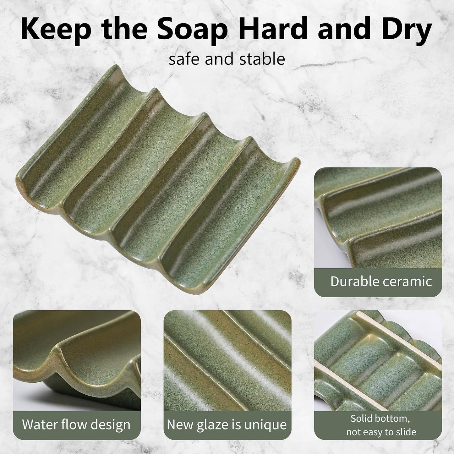 Draining Bar Soap Holder Tray / Ceramic Soap Dish Green