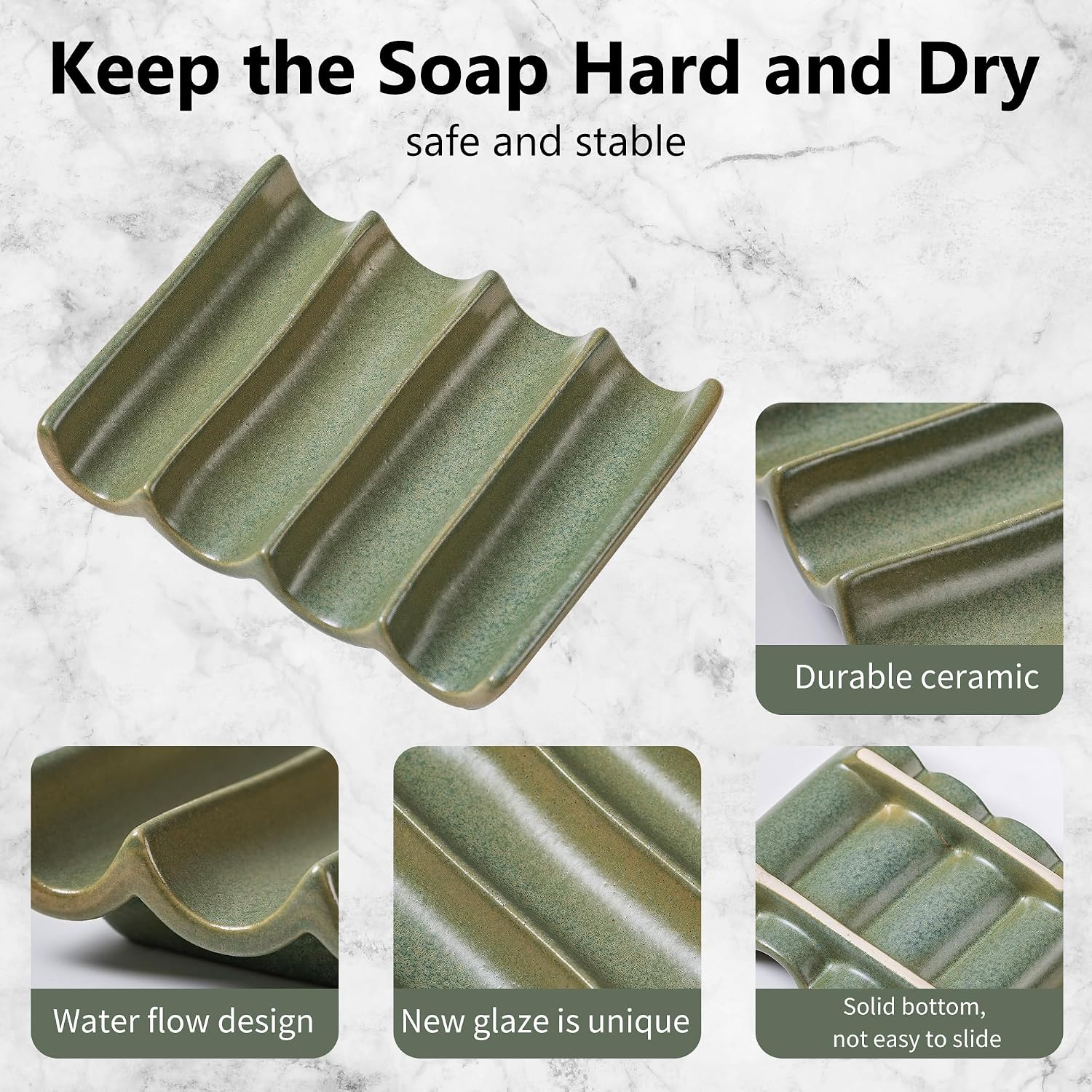 Draining Bar Soap Holder Tray / Ceramic Soap Dish Green