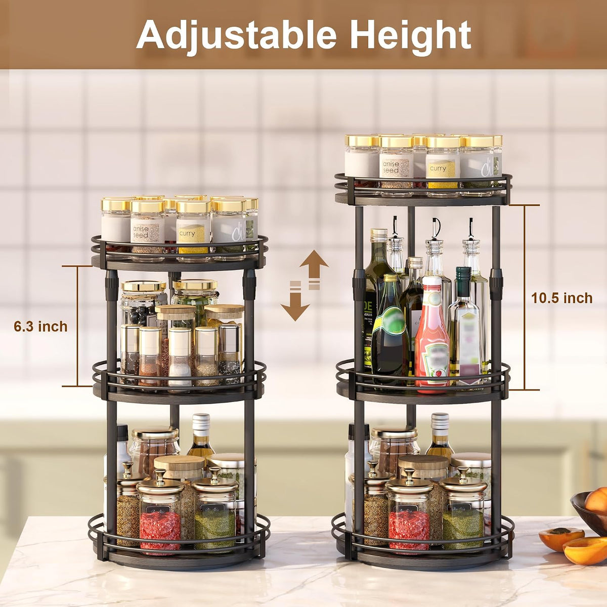 Across-star Lazy-Susan-Organizer-Spice-Rack, 3-Tier Rotating Spice Organizer for Cabinet Pantry, Seasoning Holder Shelf