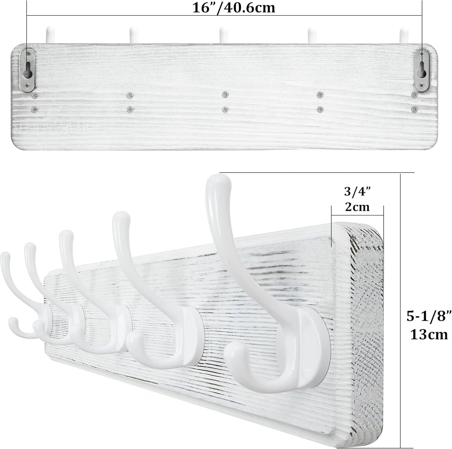 WEBI Coat Rack Wall Mount,Coat Hooks Wall Mounted,16" Hole to Hole,Large Coat Hanger Wall Hook Rack,5 Hooks for Hanging