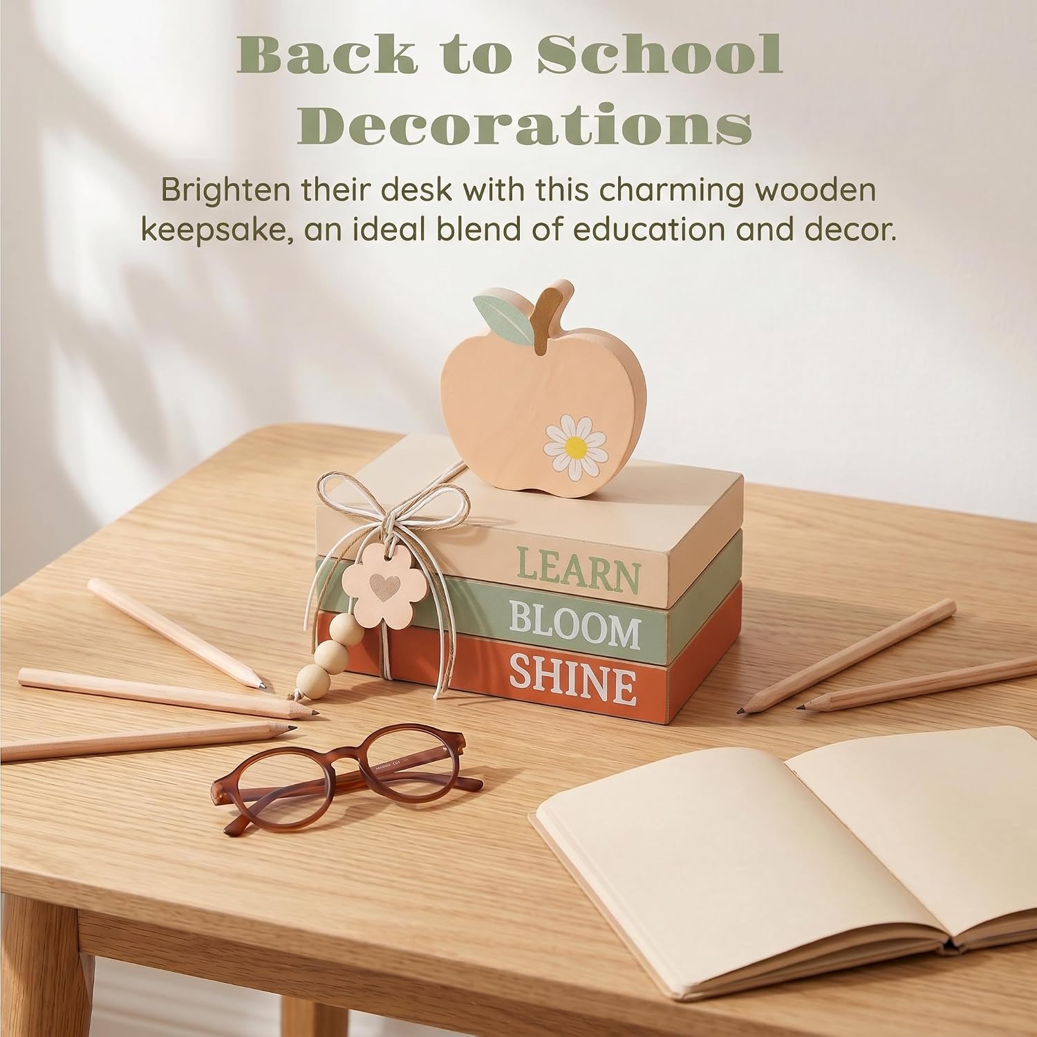 Wooden Book-Shaped Blocks / Boho Neutral Apple / Set of 4