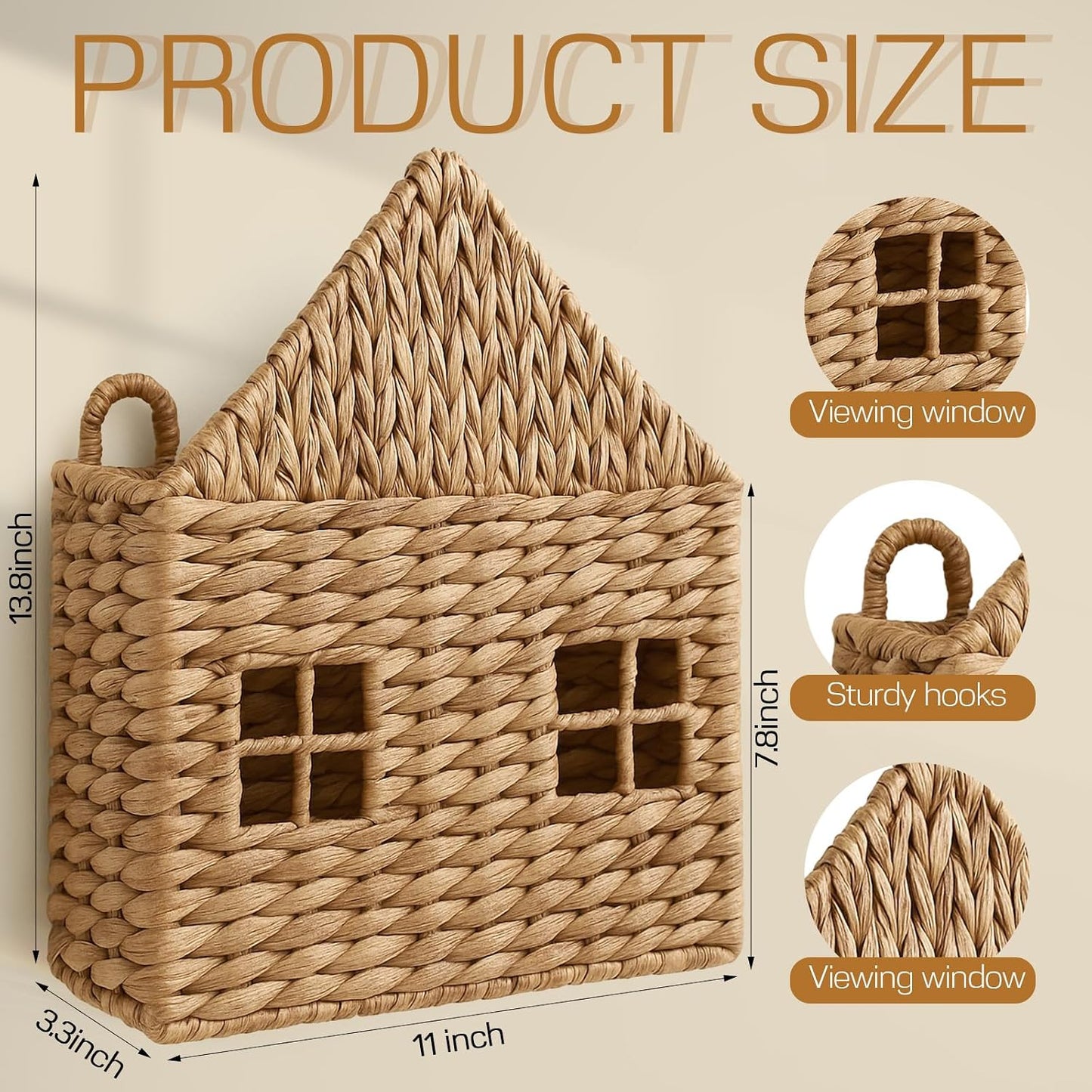 Wicker Magazine Holder Wall Basket Hanging Wall Mount Mail Rack Holder Storage Water Hyacinth House