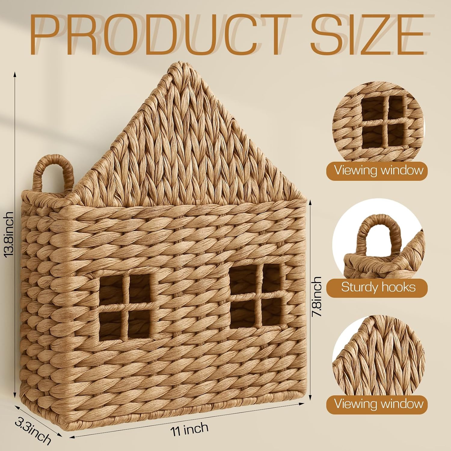 Wicker Magazine Holder Wall Basket Hanging Wall Mount Mail Rack Holder Storage Water Hyacinth House