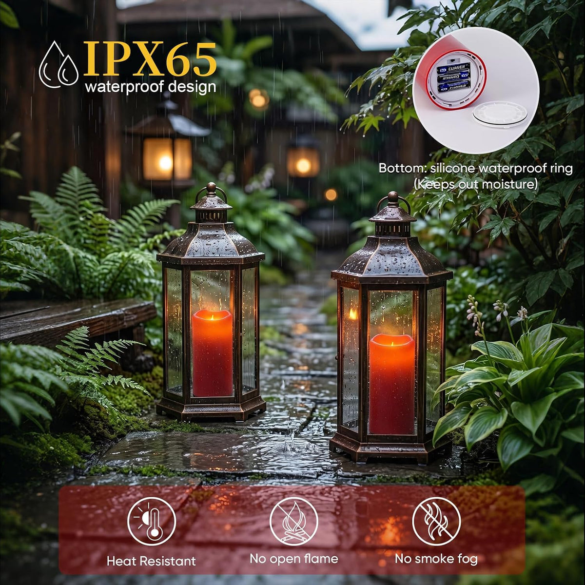 5plots 4"x10" Large Waterproof Flameless Candles Red LED Pillar Set of 2 | Battery operated LED candles with remote